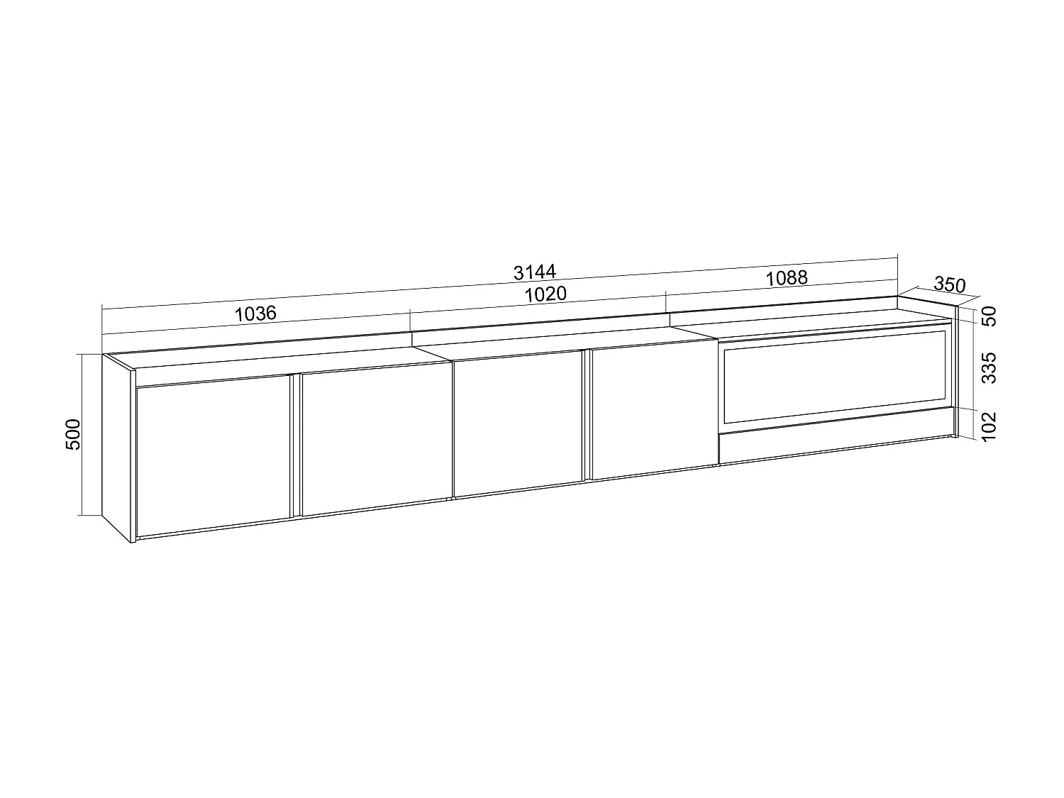 TV-Schrank, Lowboard, 315x50x35 cm, Für TV-Geräte bis zu 80", Elektrokamin XXL, LED, Eiche Schwarz