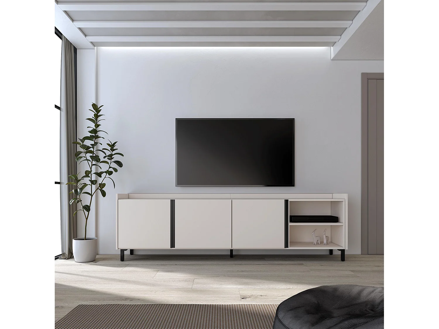 Mueble TV, Televisión, 207x61x35 cm, Para TV hasta 80", Diseño industrial, Beige