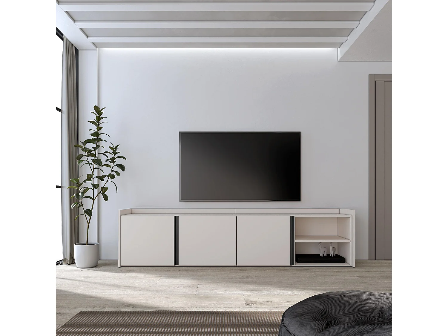 Mueble TV, Televisión, 207x50x35 cm, Para TV hasta 80", Con almacenamiento, Beige