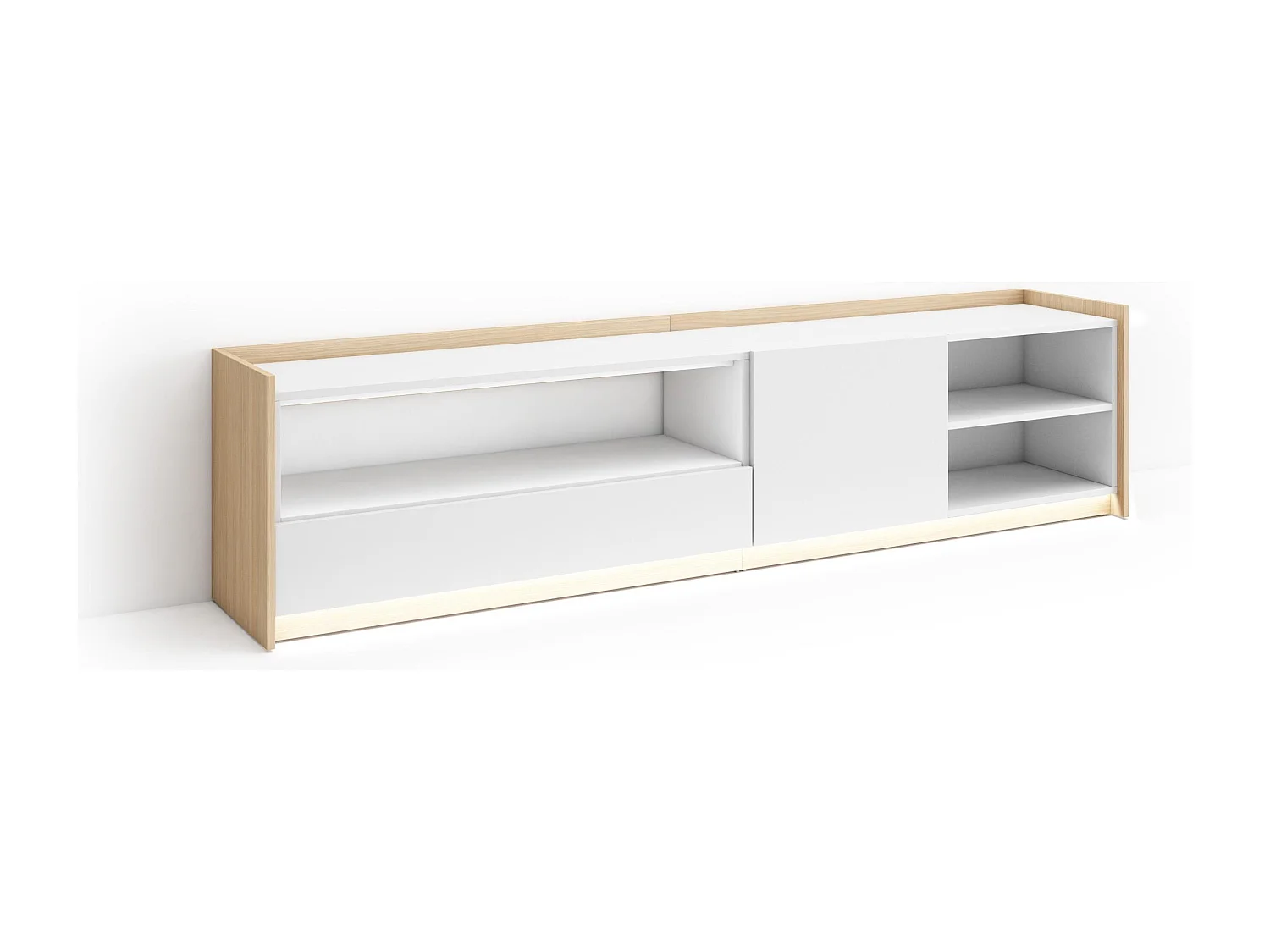 Móvel de TV, 207x50x37 cm, Para televisores até 80", LED, Branco e Carvalho soft