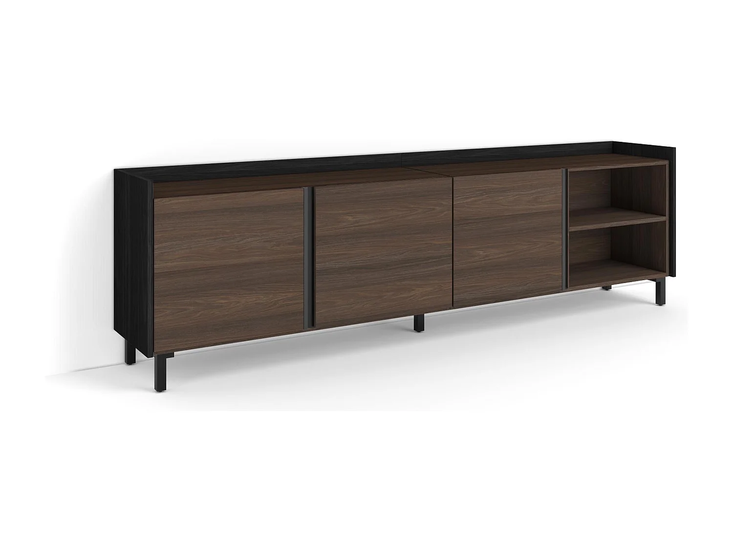 Mueble TV, Televisión, 207x61x35 cm, Para TV hasta 80", Diseño industrial, Roble oscuro y Negro