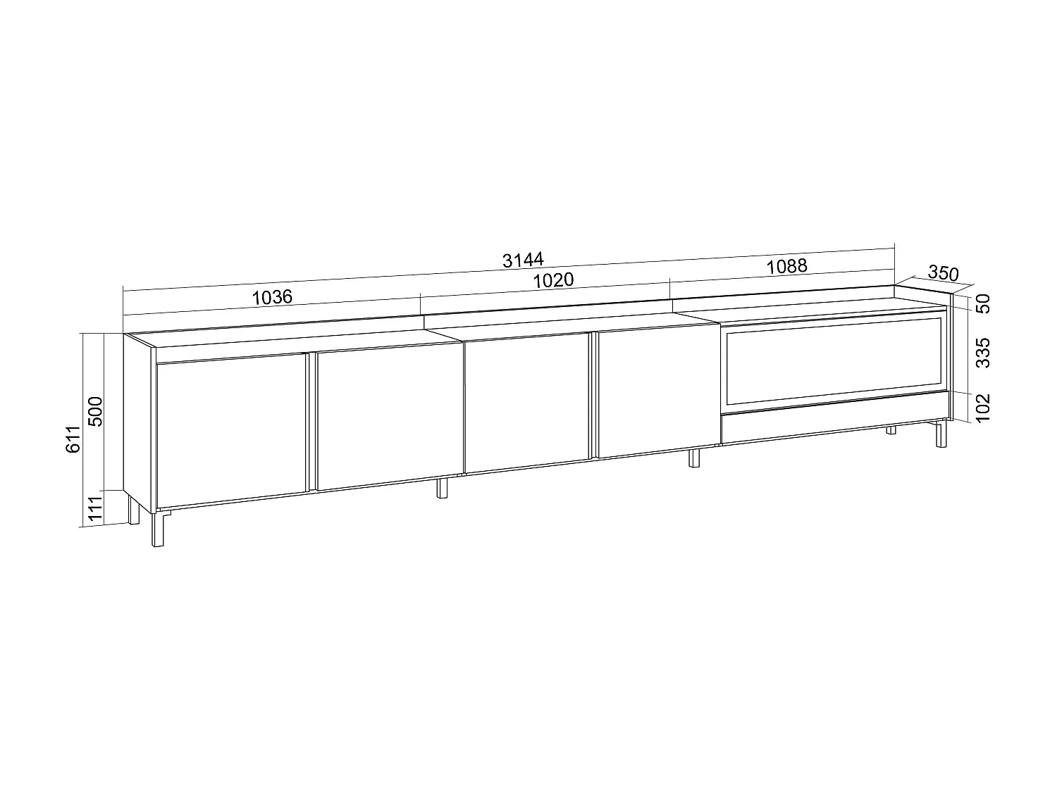 TV-Schrank, Lowboard, 315x61x35 cm, Für TV-Geräte bis zu 80", Elektrokamin XXL, Industriedesign, Schwarz Eiche