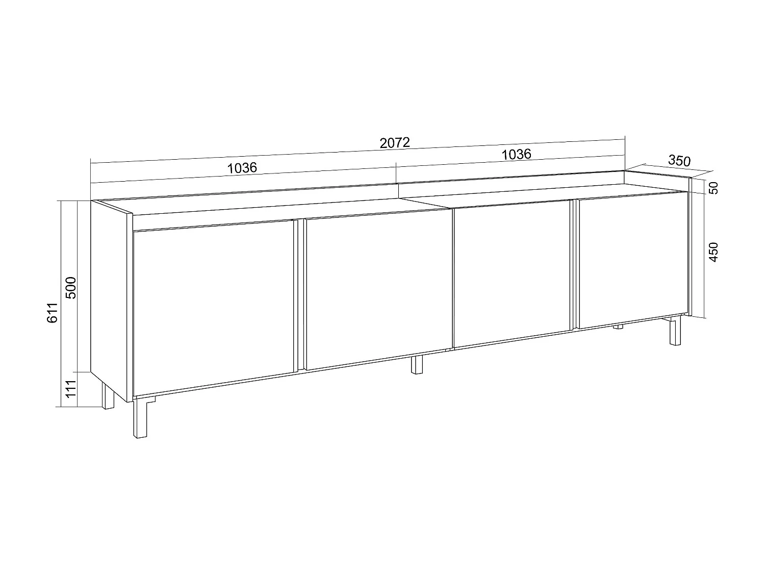 Mueble TV, Televisión, 207x61x35 cm, Para TV hasta 80", Diseño industrial, Beige