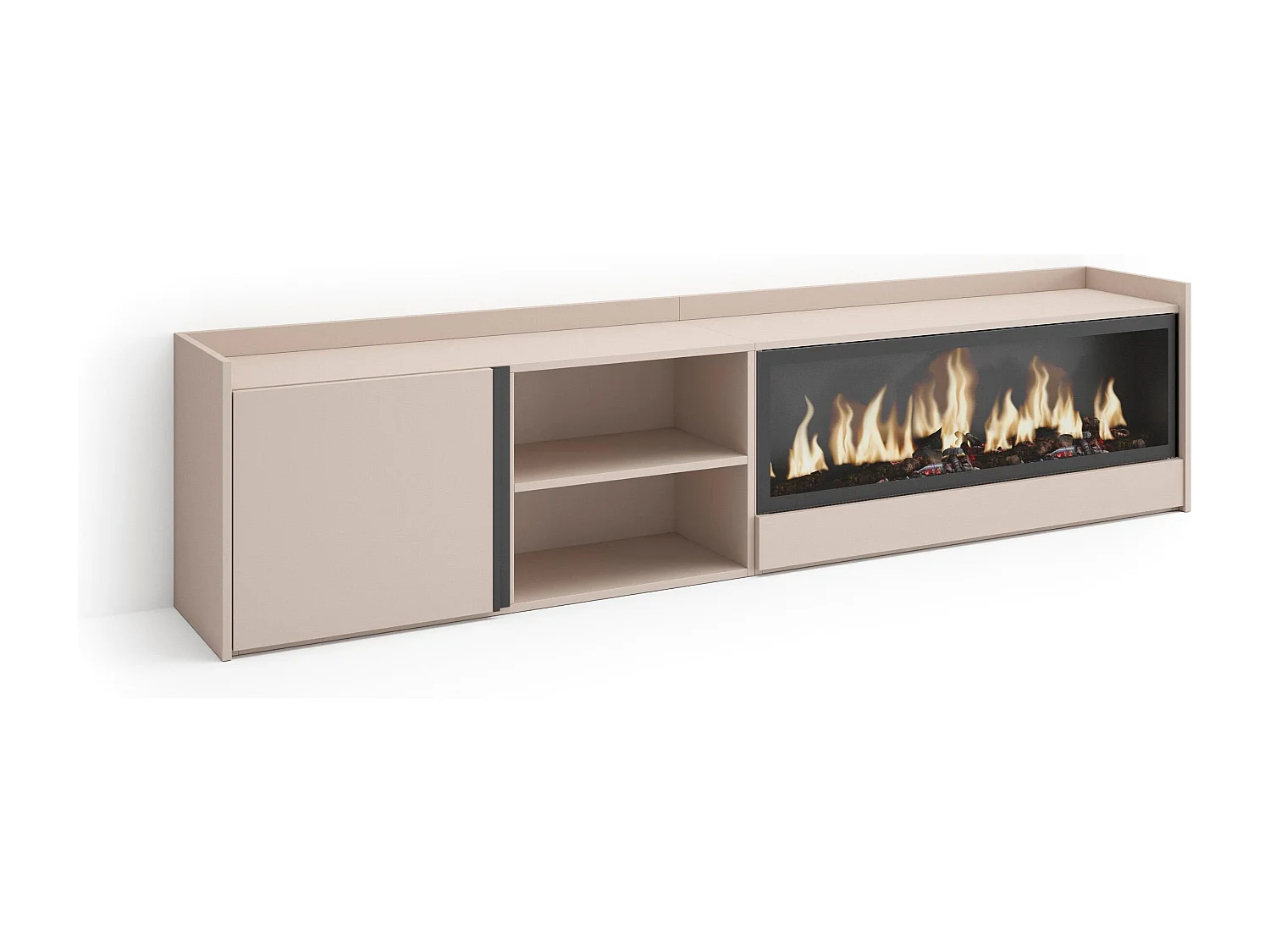 TV-Schrank - Lowboard - 212x50x35cm - Für TV-Geräte bis zu 80" - Elektrokamin XXL - Beige