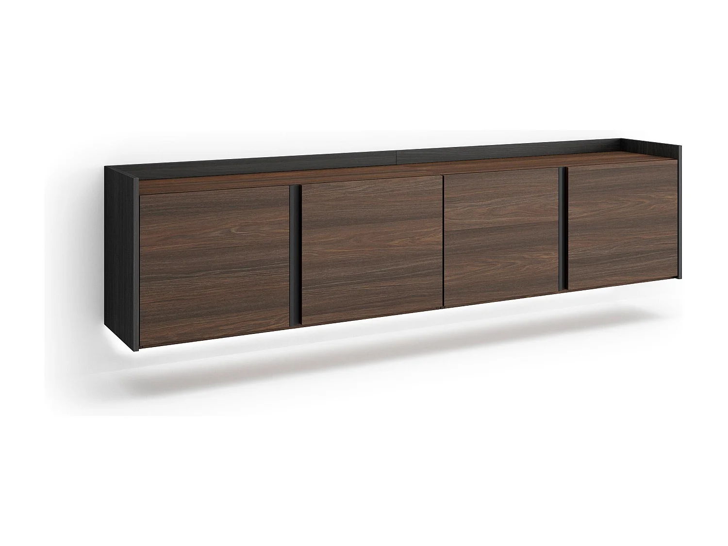TV-Schrank, Lowboard, 207x50x35 cm, Für TV-Geräte bis zu 80", Hängend, LED, Dunkler Eiche und Schwarz