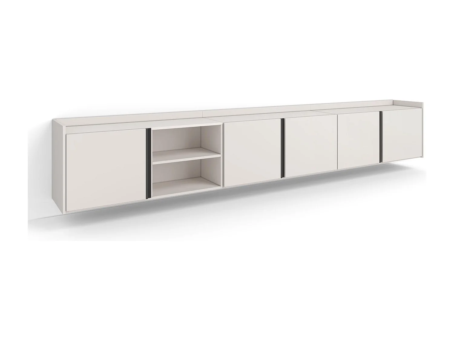 TV-Schrank, Lowboard, 309x50x35 cm, Für TV-Geräte bis zu 80", Hängend, Beige