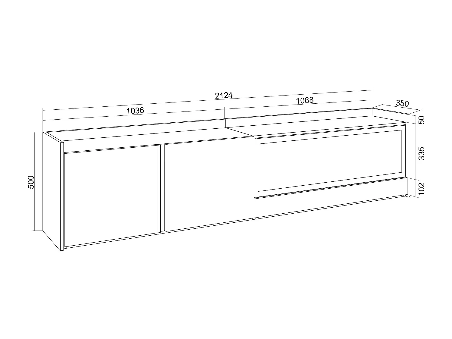TV-Schrank, Lowboard, 212x50x35 cm, Für TV-Geräte bis zu 80", Elektrokamin XXL, Beige