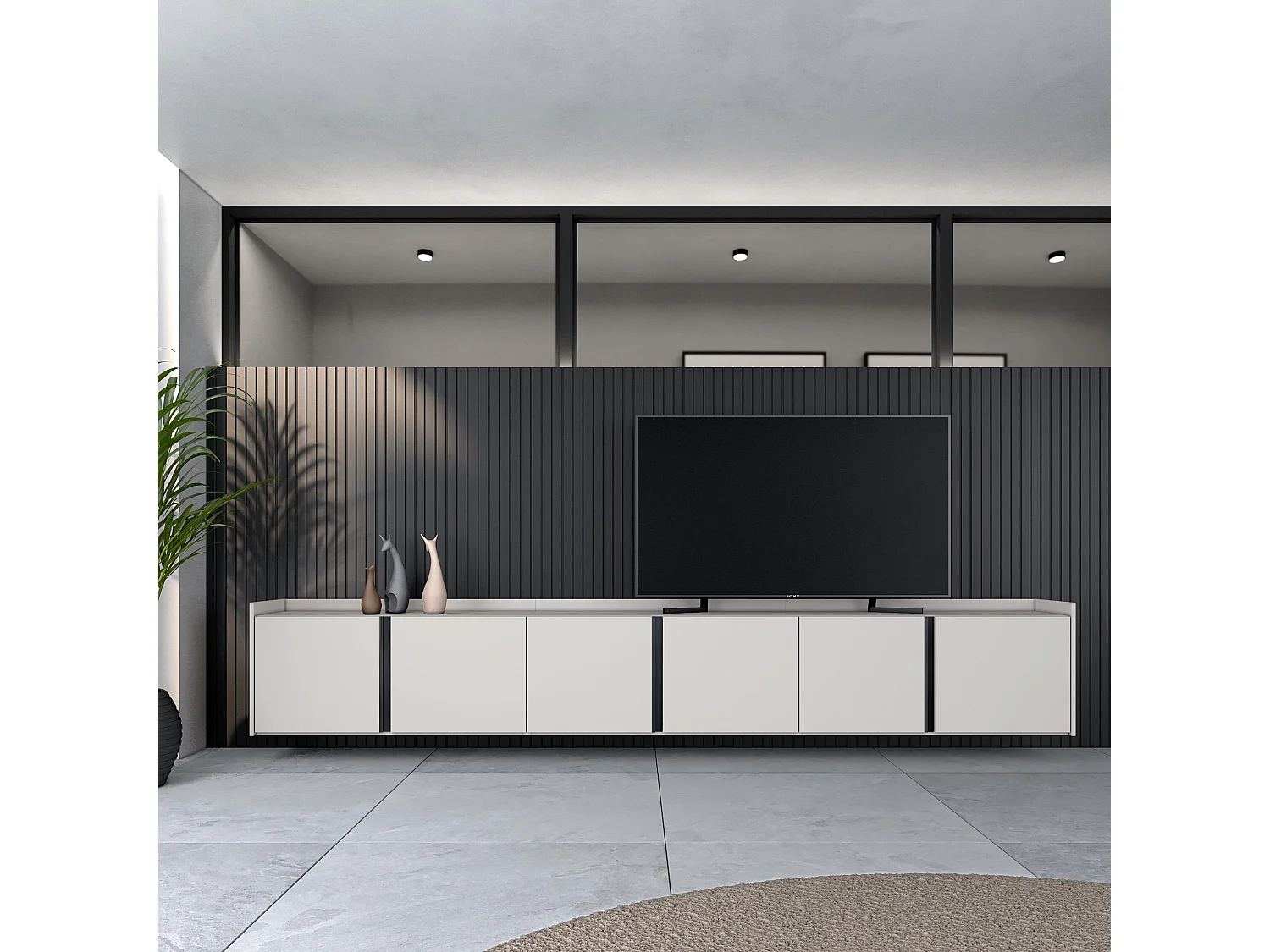 TV-Schrank - Lowboard - 309x50x35cm - Für TV-Geräte bis zu 80" - Hängend - Beige