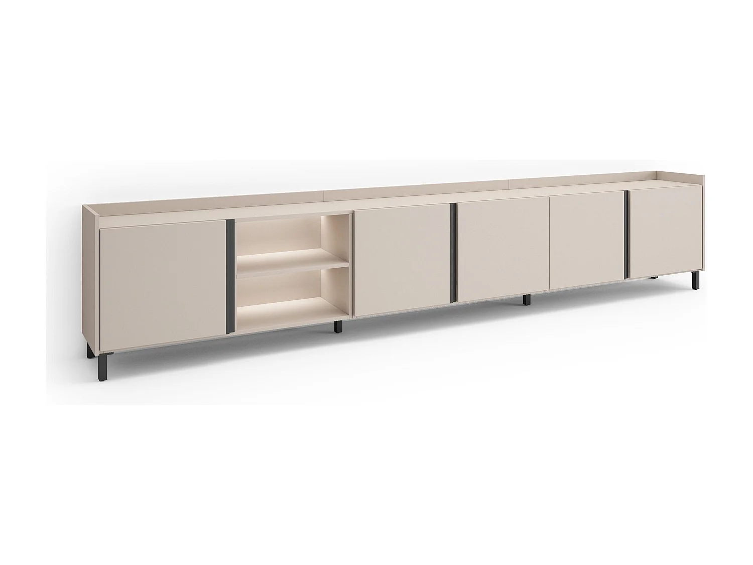 TV-Schrank, Lowboard, 309x61x35 cm, Für TV-Geräte bis zu 80", Industriedesign, LED, Beige