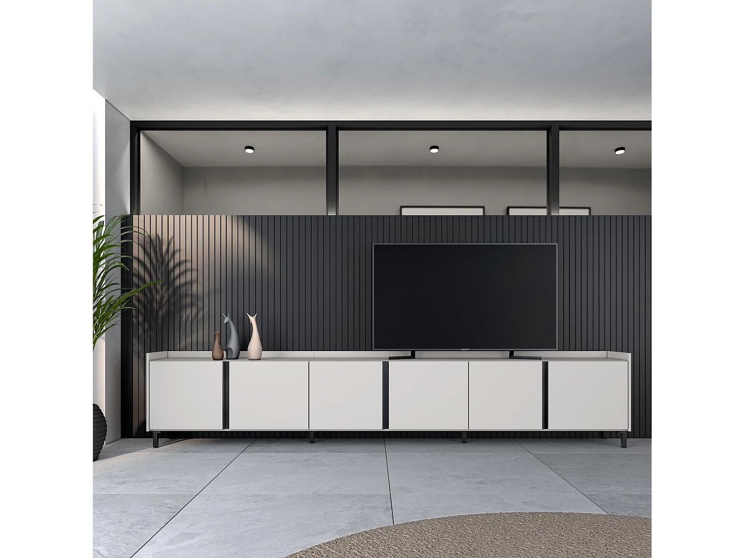 Mueble TV, Televisión, 309x61x35 cm, Para TV hasta 80", Diseño industrial, Beige