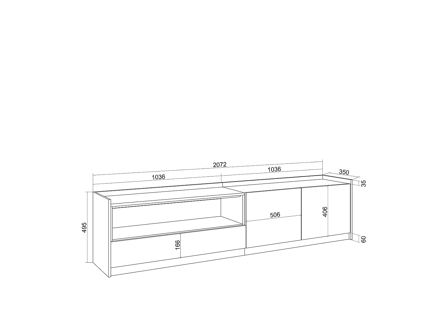 Meuble TV, Banc Télé, 207x50x37 cm, Pour les TV jusqu'à 80", LED, Noir et chêne