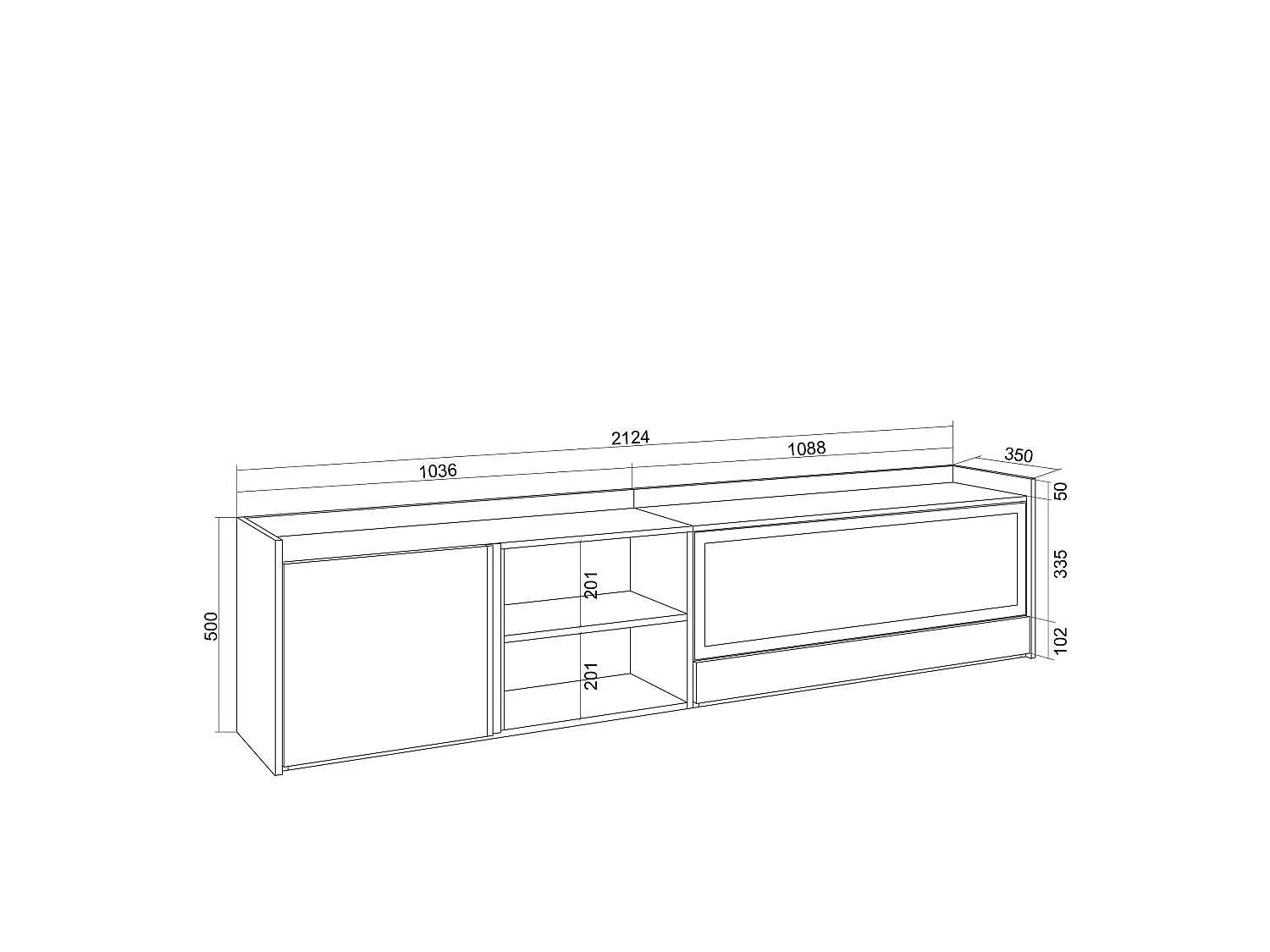 TV-Schrank - Lowboard - 212x50x35cm - Für TV-Geräte bis zu 80" - Elektrokamin XXL - Dunkler Eiche und Schwarz