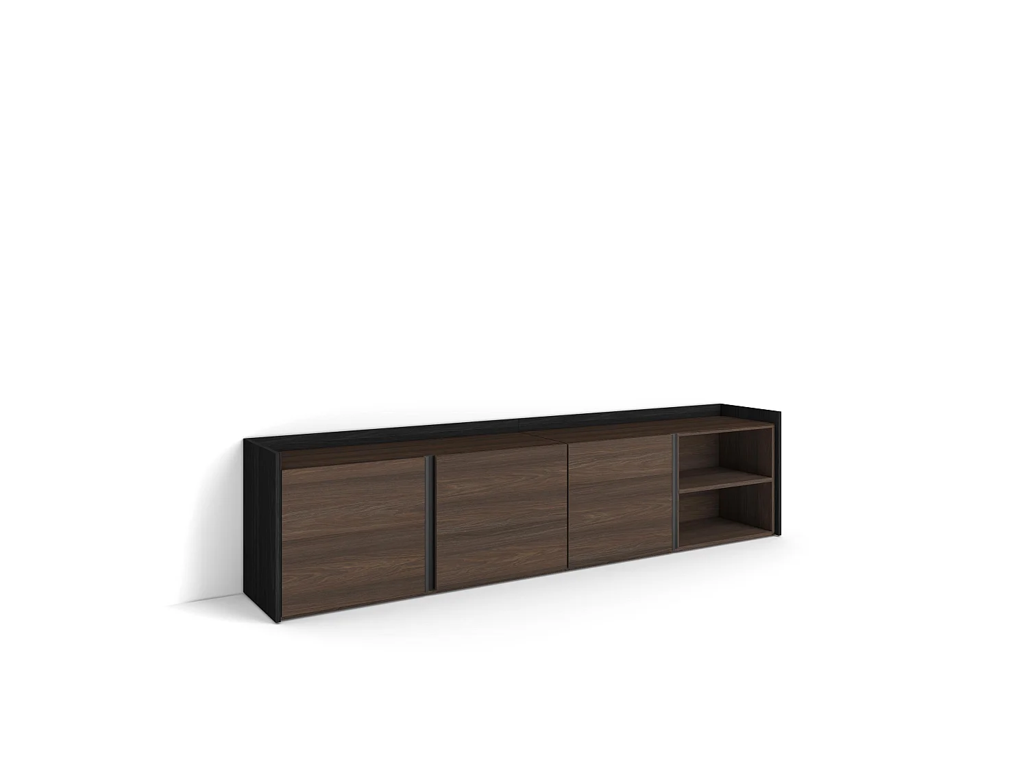 Mueble TV, Televisión, 207x50x35 cm, Para TV hasta 80", Con almacenamiento, Roble oscuro y Negro