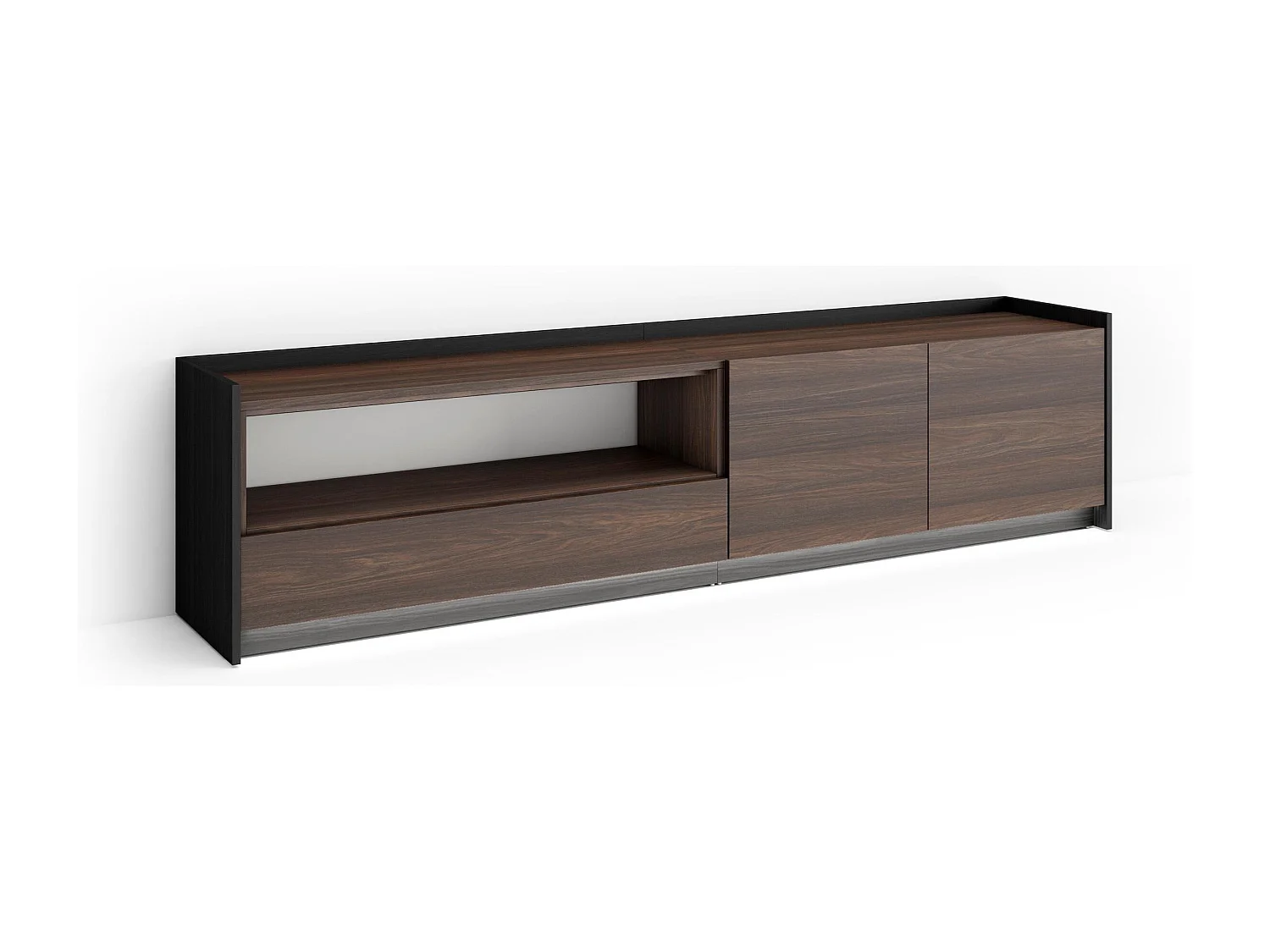 Meuble TV, Banc Télé, 207x50x37 cm, Pour les TV jusqu'à 80", LED, Chêne foncé et Noir