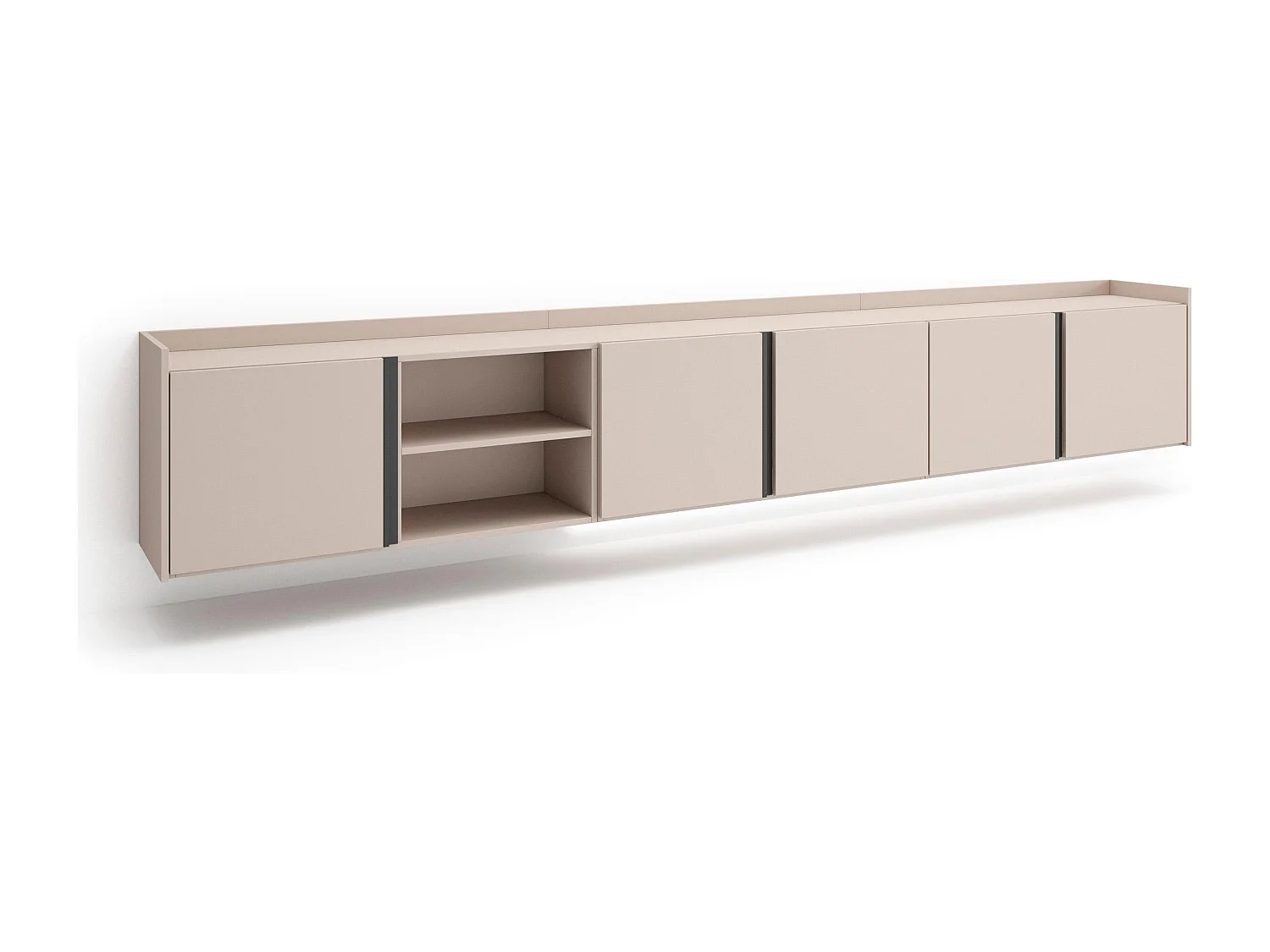 TV-Schrank, Lowboard, 309x50x35 cm, Für TV-Geräte bis zu 80", Hängend, LED, Beige