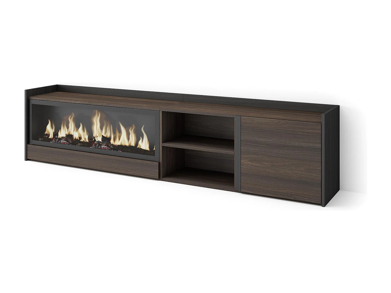 Móvel de TV, 212x50x35 cm, Para televisores até 80", Lareira eléctrica XXL, Carvalho escuro e Preto