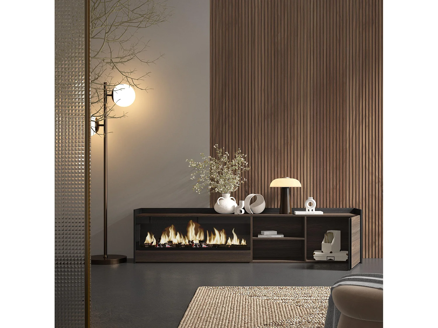 Móvel de TV, 212x50x35 cm, Para televisores até 80", Lareira eléctrica XXL, Carvalho escuro e Preto