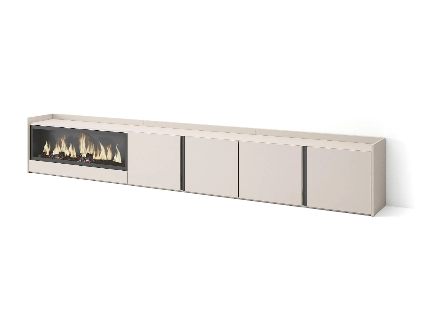 TV-Schrank - Lowboard - 315x50x35cm - Für TV-Geräte bis zu 80" - Elektrokamin XXL - Beige