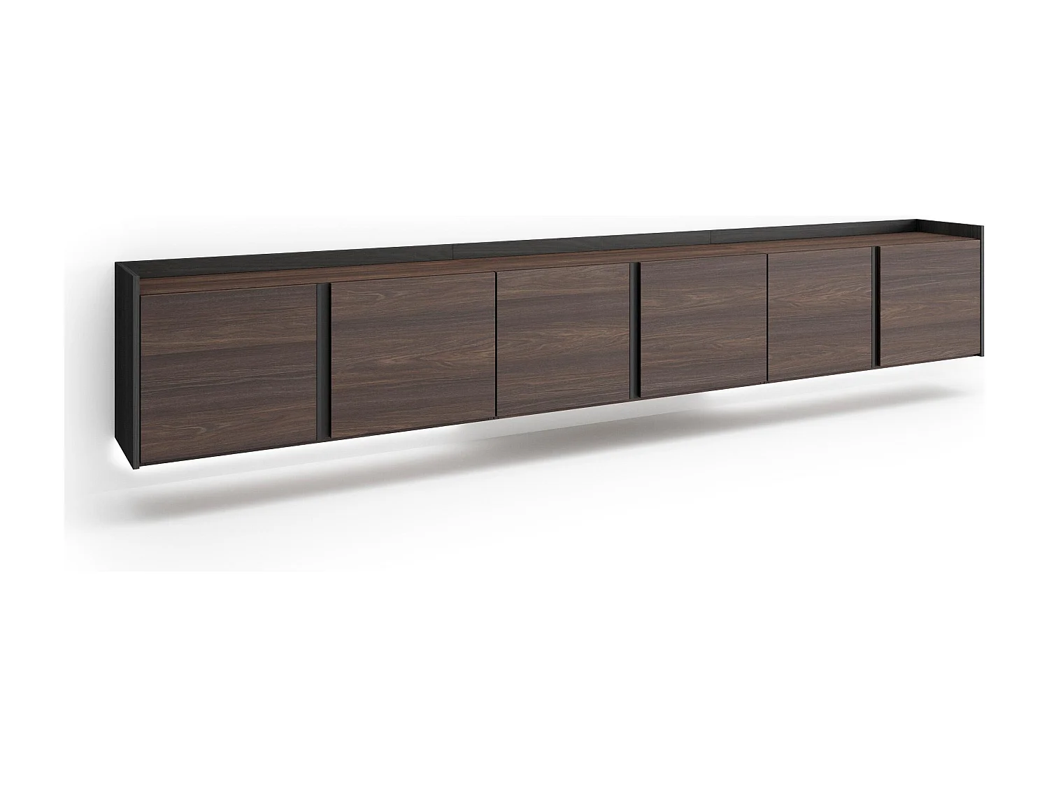 TV-Schrank, Lowboard, 309x50x35 cm, Für TV-Geräte bis zu 80", Hängend, LED, Dunkler Eiche und Schwarz