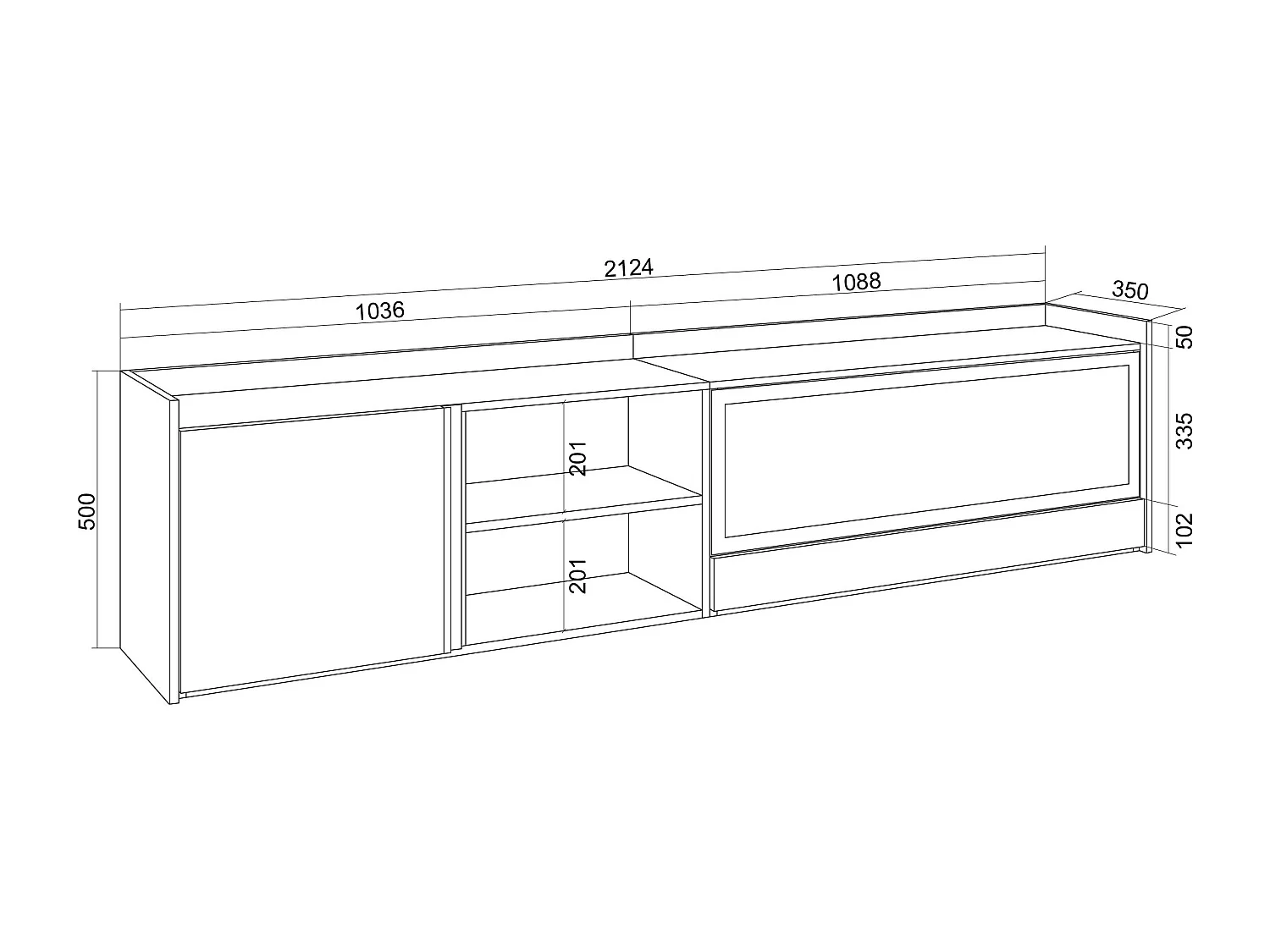 TV-Schrank - Lowboard - 212x50x35cm - Für TV-Geräte bis zu 80" - Elektrokamin XXL - Eiche Schwarz