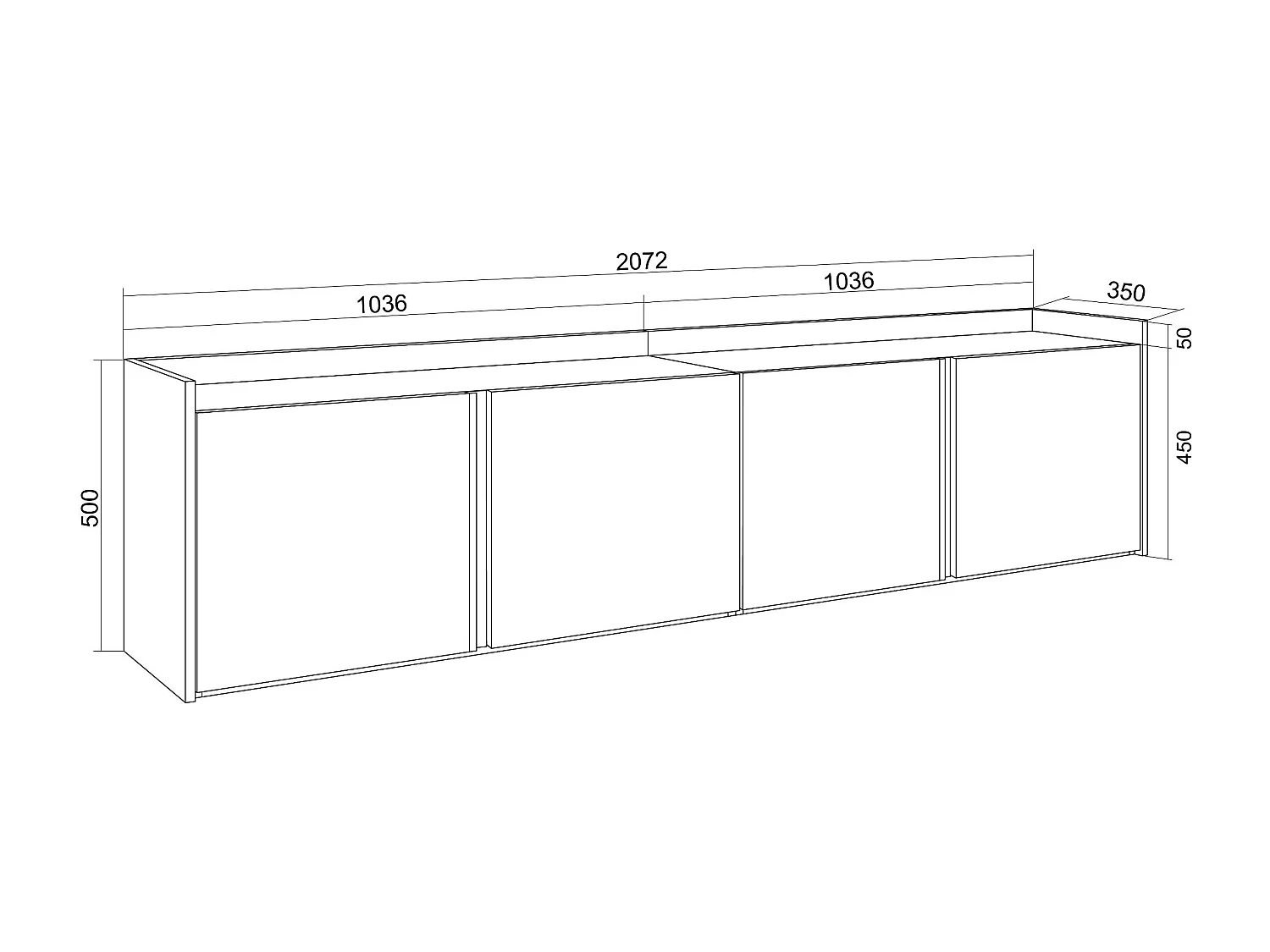 TV-Schrank, Lowboard, 207x50x35 cm, Für TV-Geräte bis zu 80", Hängend, LED, Weiß und Eiche Soft