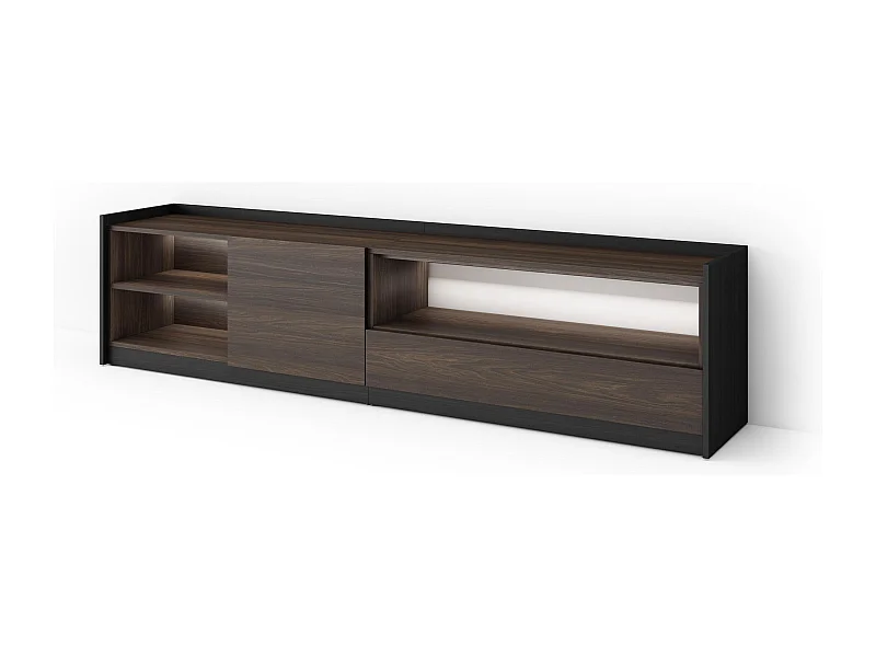 Móvel de TV, 207x50x37 cm, Para televisores até 80", LED, Carvalho escuro e Preto