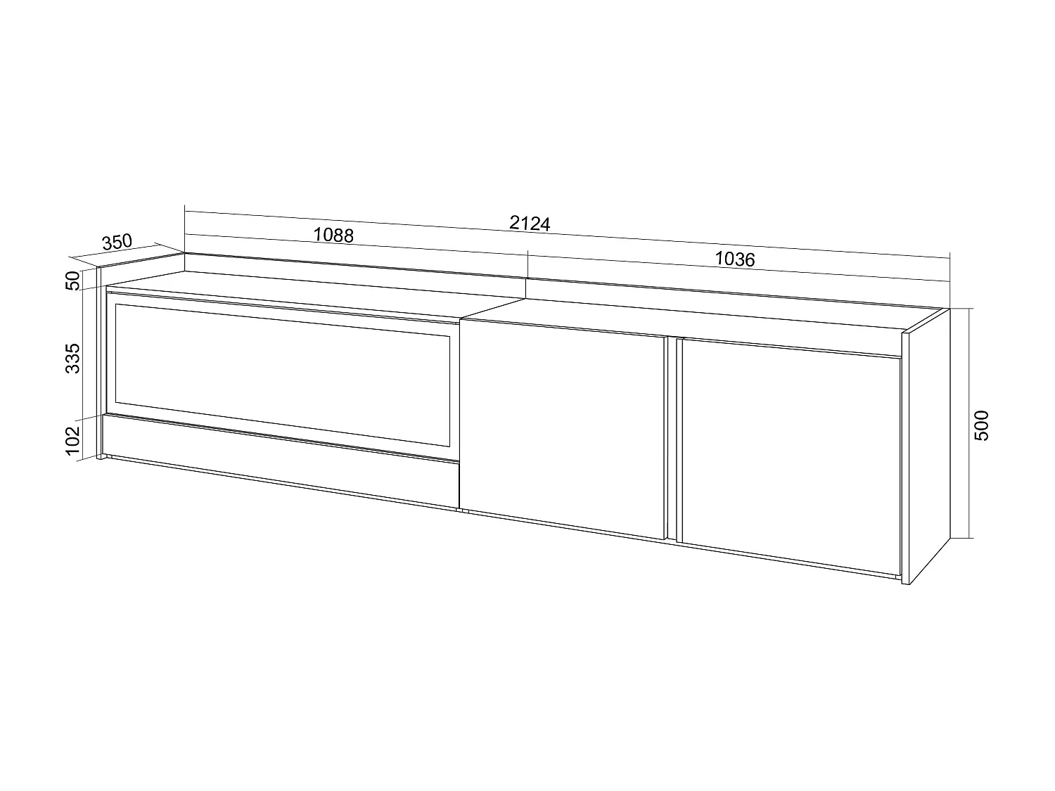 TV-Schrank, Lowboard, 212x50x35 cm, Für TV-Geräte bis zu 80", Elektrokamin XXL, LED, Beige