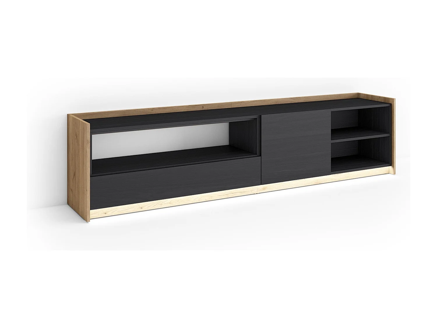 Móvel de TV, 207x50x37 cm, Para televisores até 80", LED, Preto e Carvalho