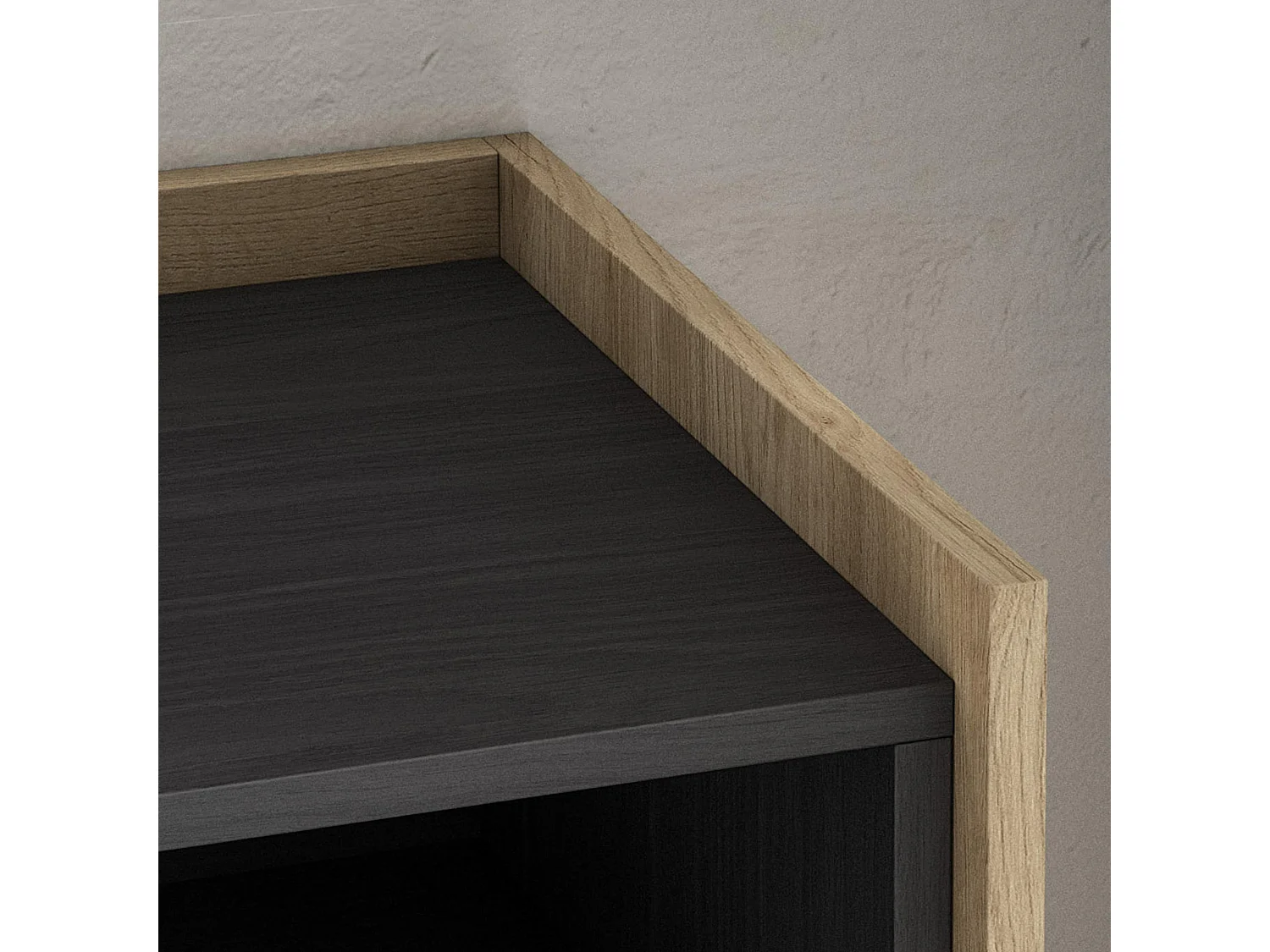 TV-Schrank, Lowboard, 310x50x37 cm, Für TV-Geräte bis zu 80", Elektrokamin., LED, Schwarz Eiche