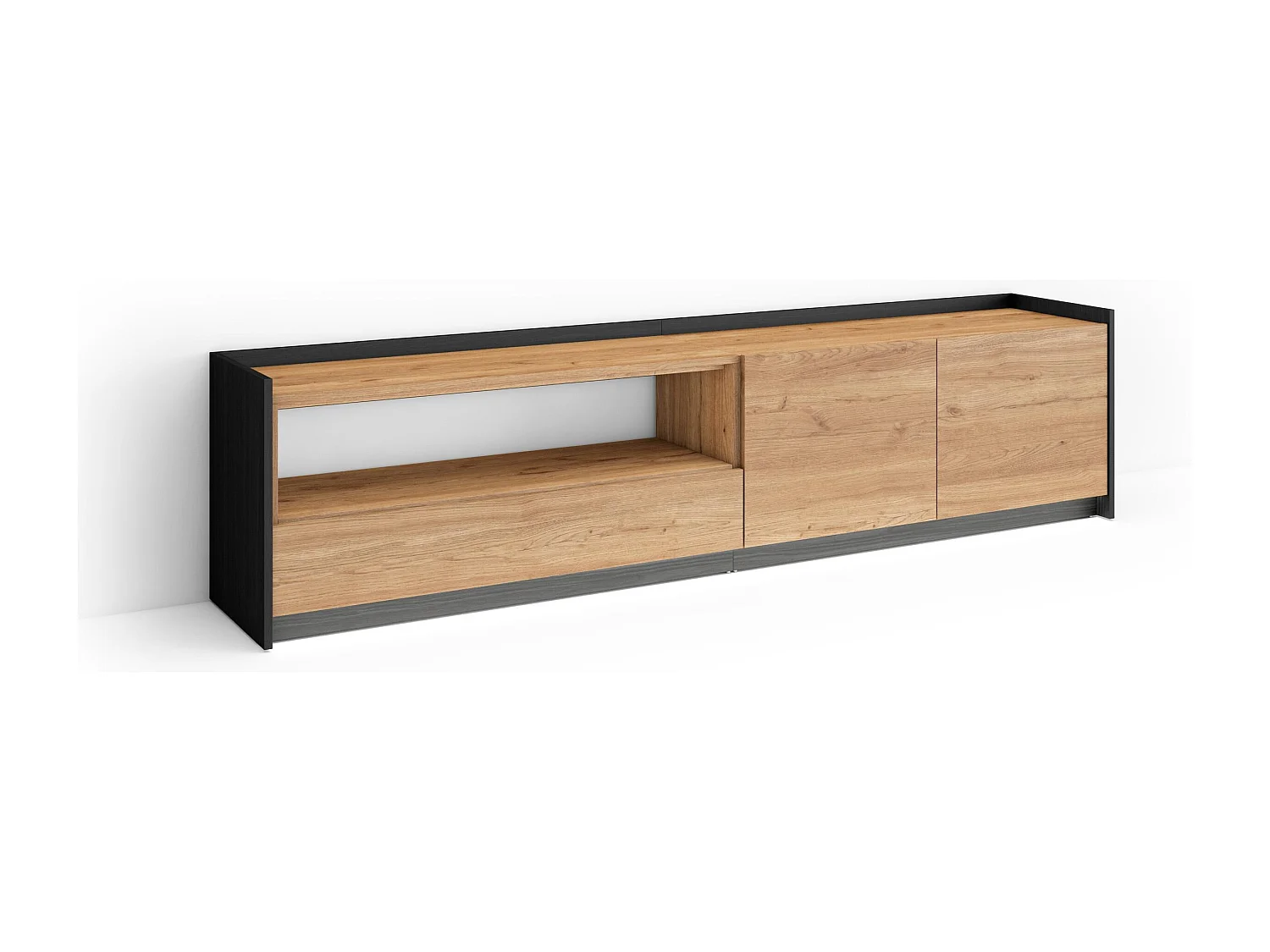 Meuble TV, Banc Télé, 207x50x37 cm, Pour les TV jusqu'à 80", LED, Chêne et noir