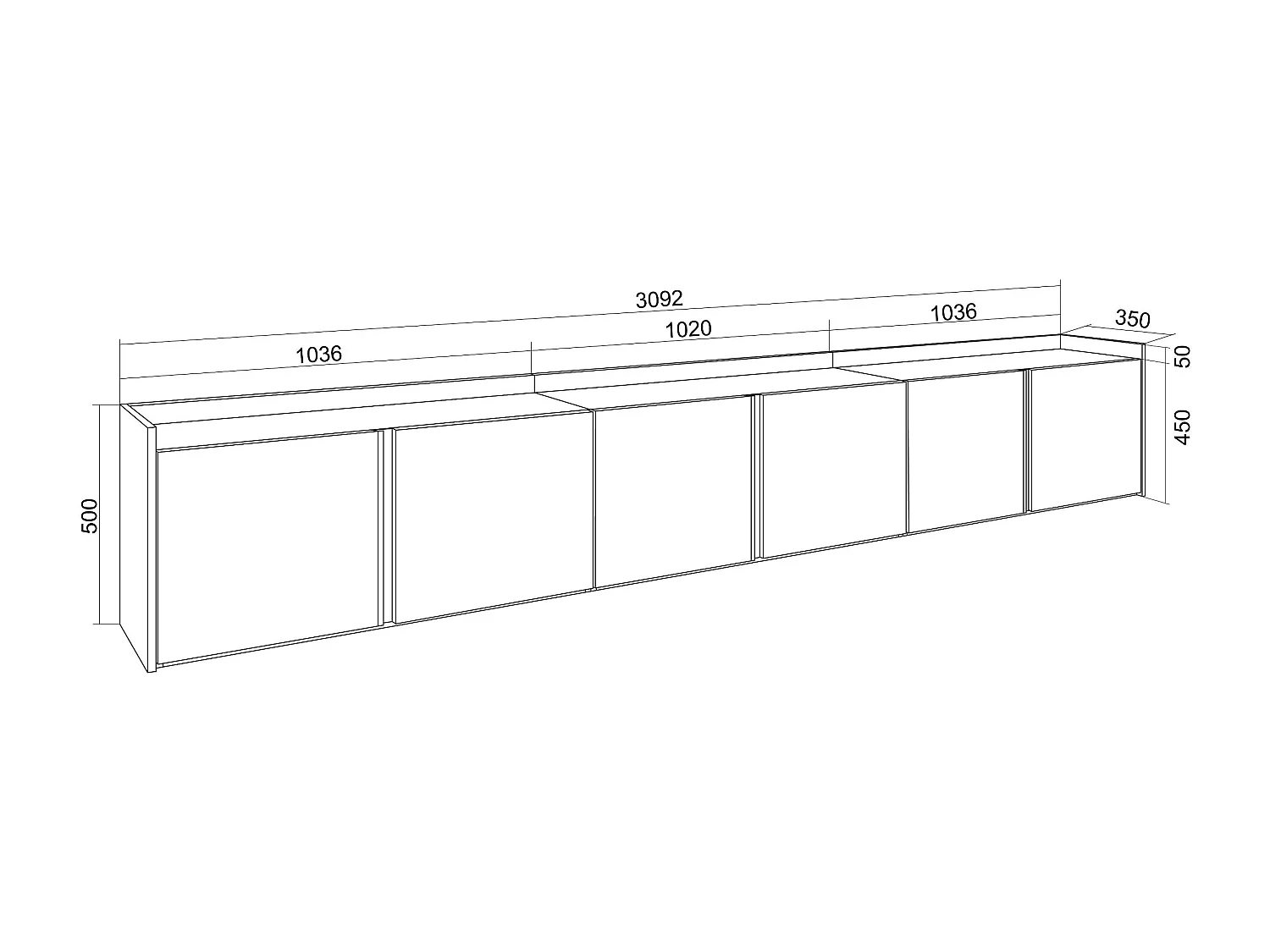 Meuble TV, Banc Télé, 309x50x35 cm, Pour les TV jusqu'à 80", Meubles de salon, Beige