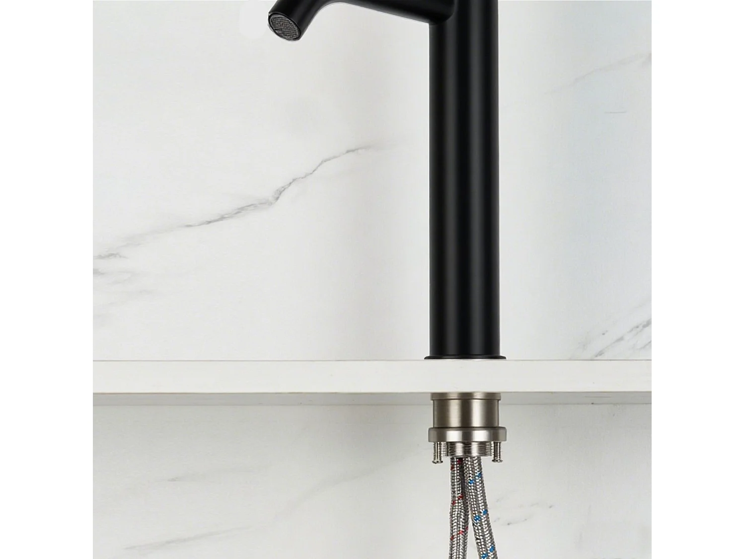 Robinet de Salle de Bain Haut en Acier Inoxydable 304 Robinet Lavabo 195mm de Hauteur Mitigeur Monocommande Finition Noire Mate