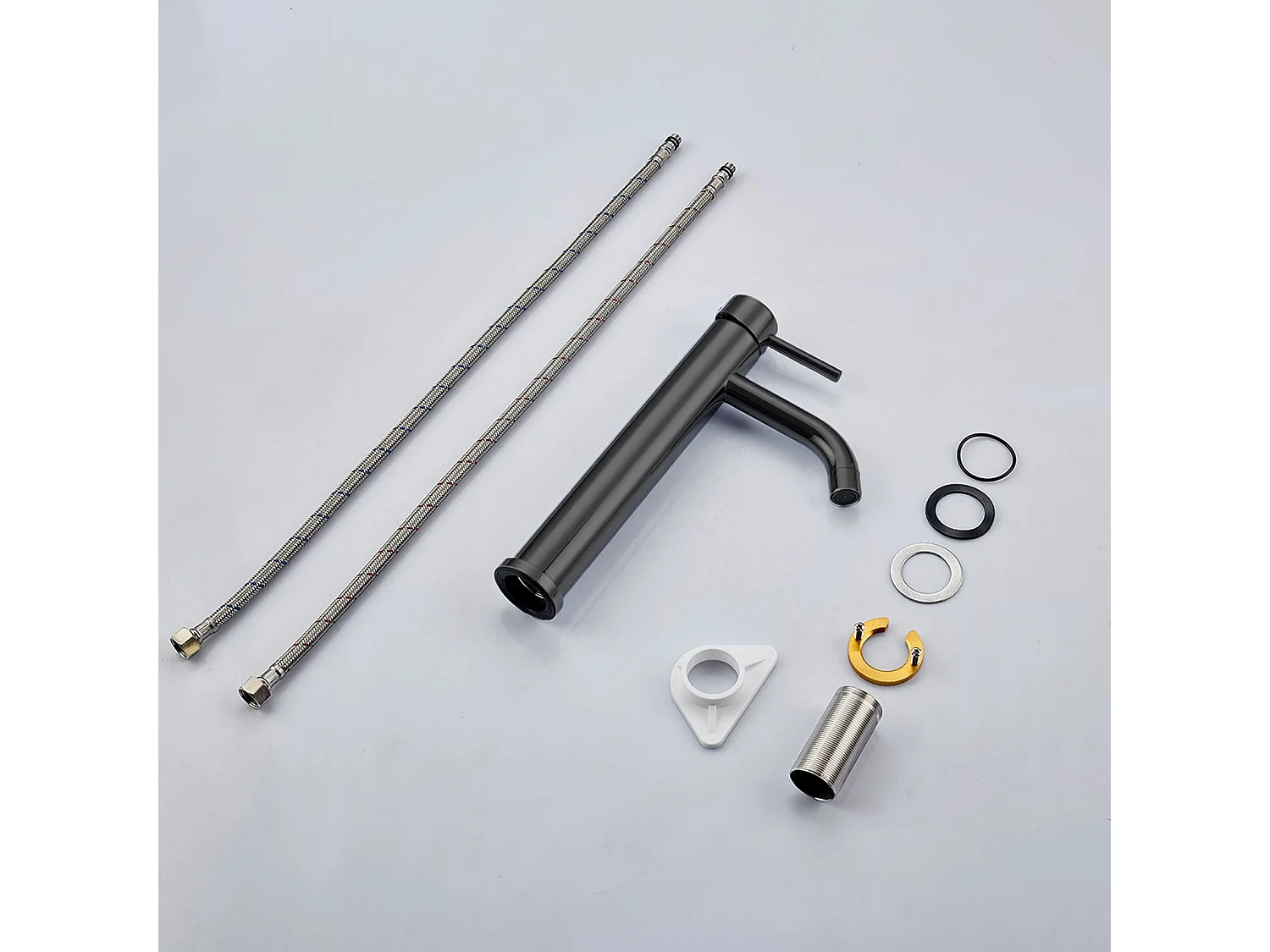 Robinet de Salle de Bain Haut en Acier Inoxydable 304 Robinet Lavabo 195mm de Hauteur Mitigeur Monocommande Finition Noire Mate