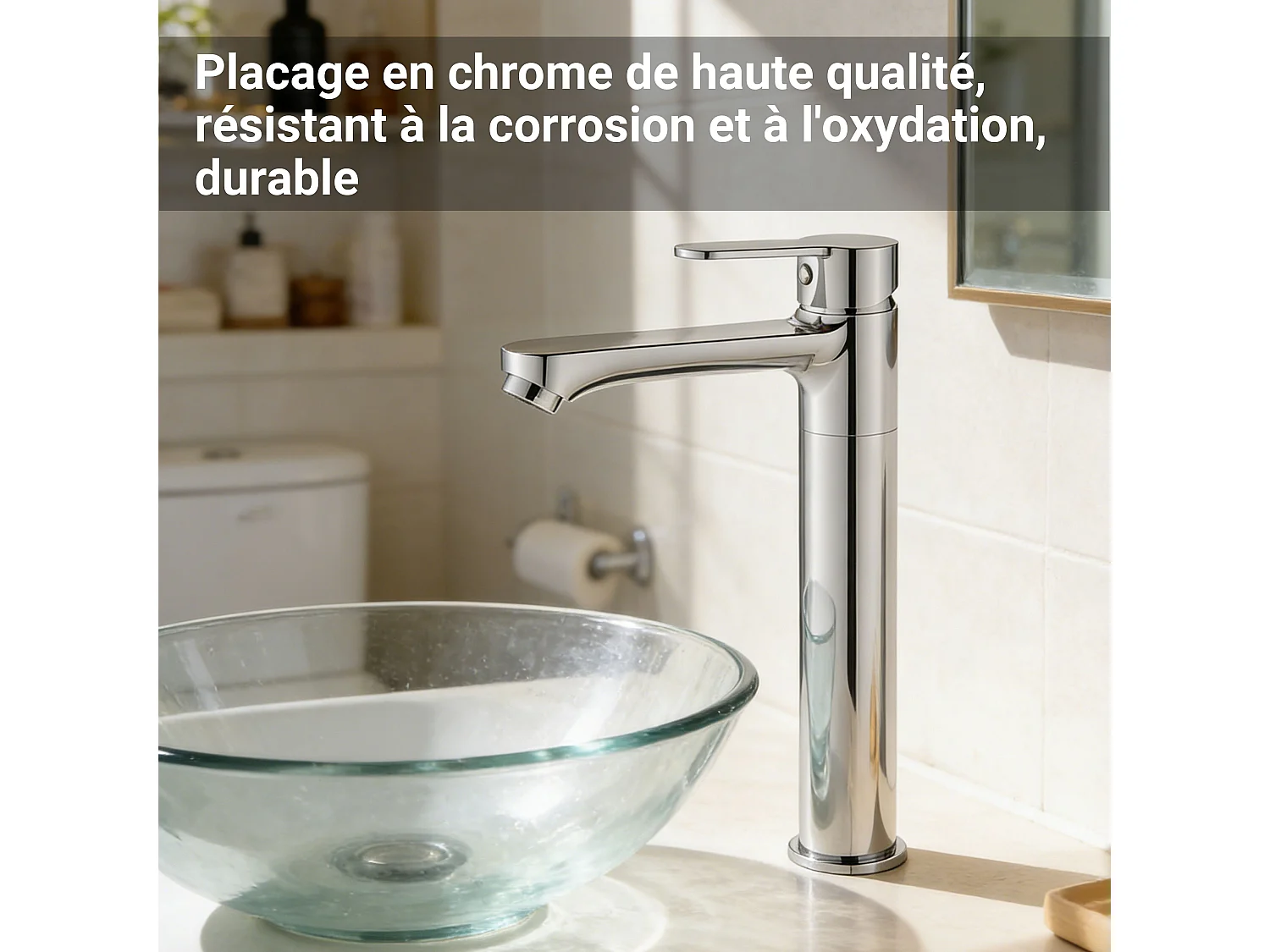 Robinet de lavabo en zinc alliage, mitigeur monocommande avec bec hauteur 232 mm, robinet de salle de bain chromé