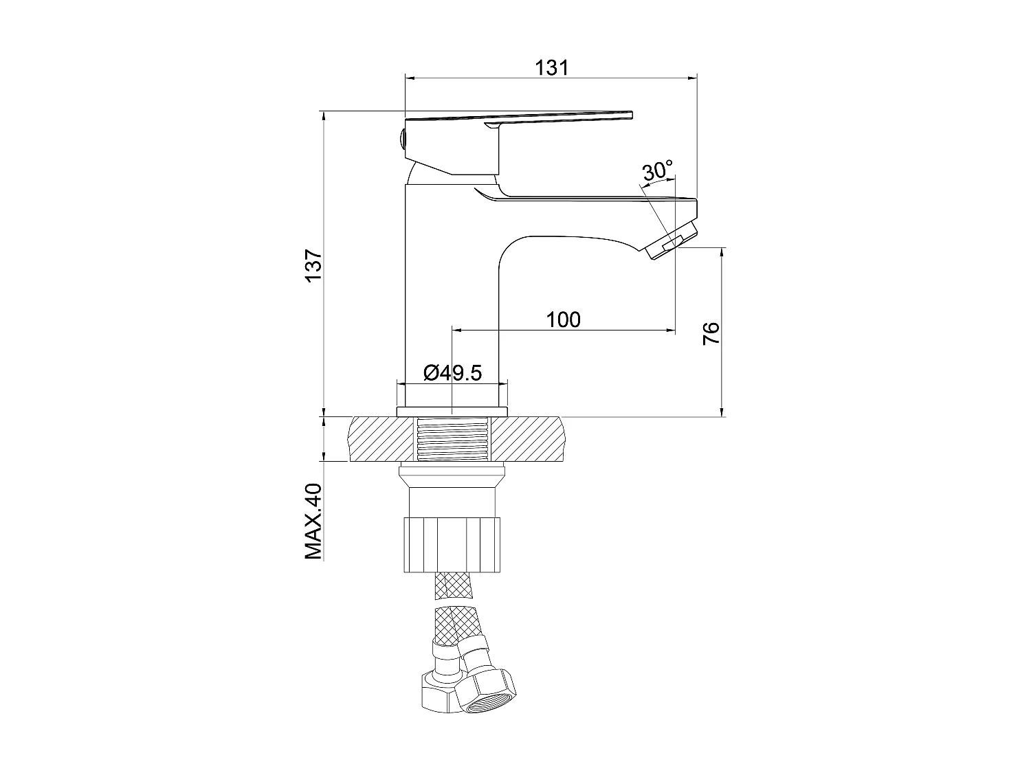 Robinet de lavabo en zinc alliage, mitigeur monocommande avec bec hauteur 76 mm, robinet de salle de bain chromé