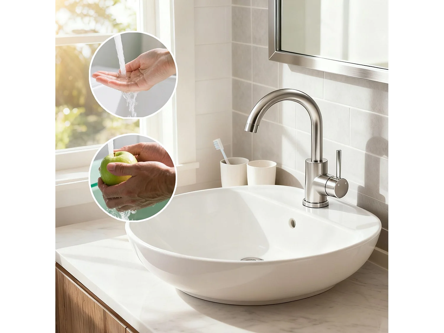 Robinet de Salle de Bain Haut en Acier Inoxydable 304 Robinet Lavabo 158mm de Hauteur, Mitigeur Monocommande Finition Brossée