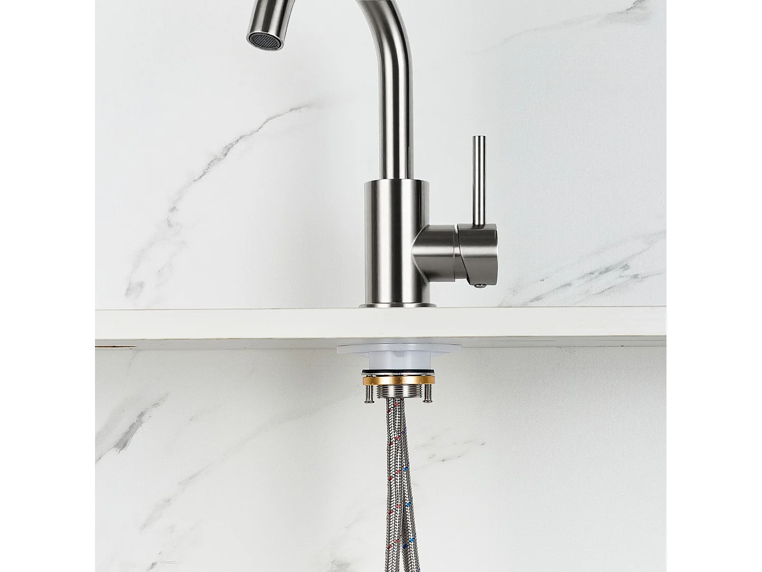 Robinet de Salle de Bain Haut en Acier Inoxydable 304 Robinet Lavabo 158mm de Hauteur, Mitigeur Monocommande Finition Brossée