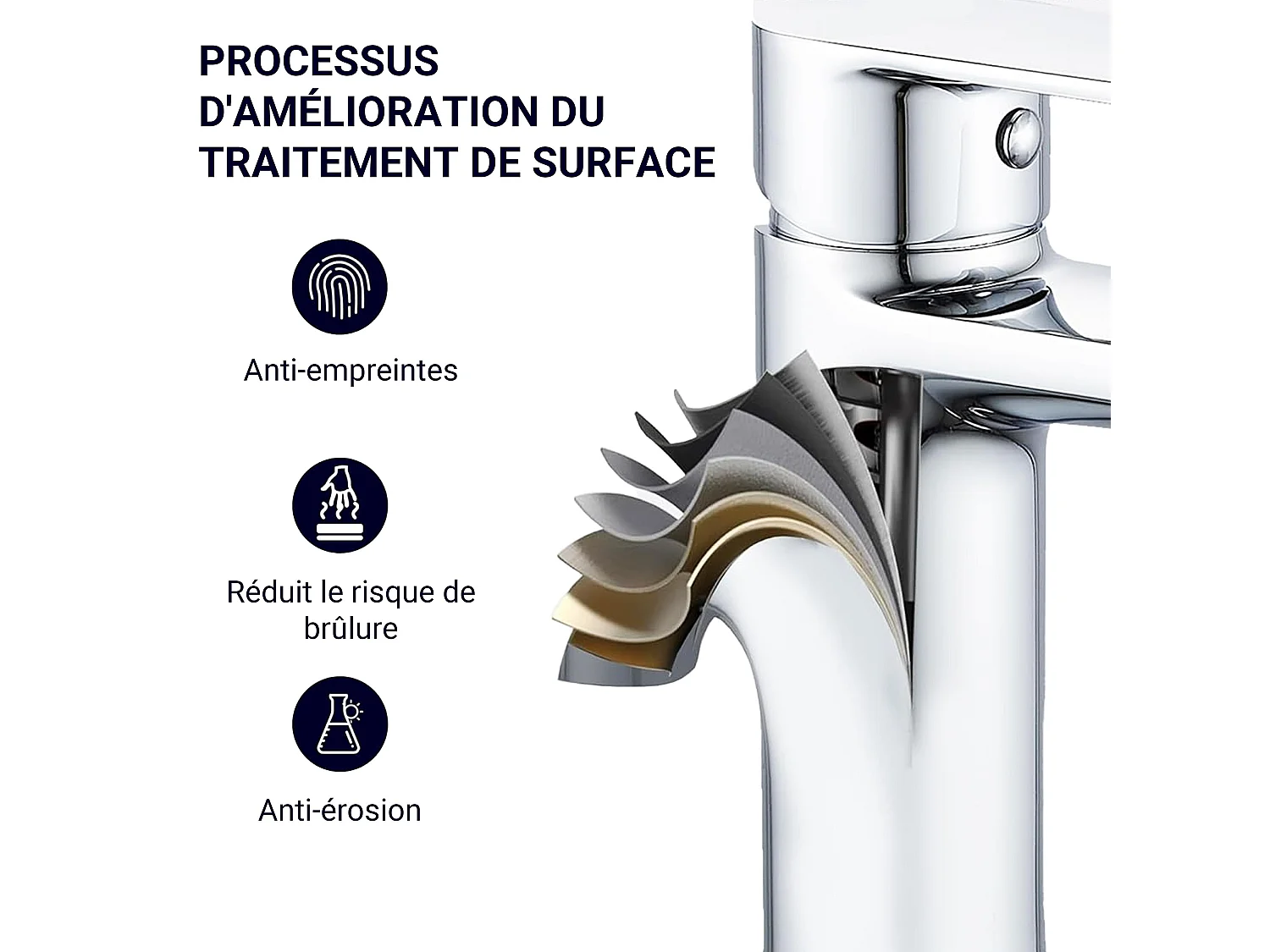 Robinet de lavabo en zinc alliage, mitigeur monocommande avec bec hauteur 88 mm, robinet de salle de bain chromé