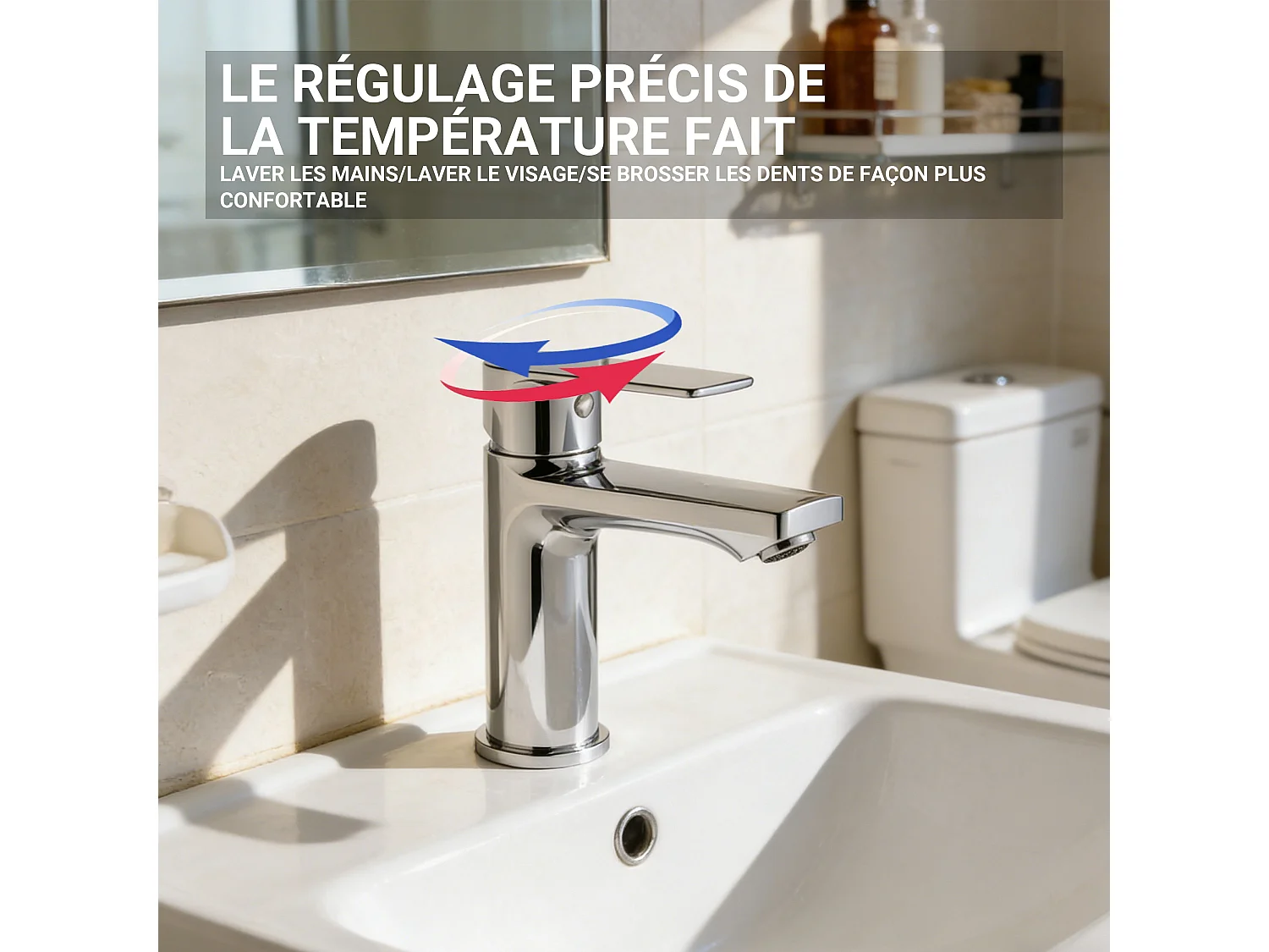Robinet de lavabo en zinc alliage, mitigeur monocommande avec bec hauteur 88 mm, robinet de salle de bain chromé