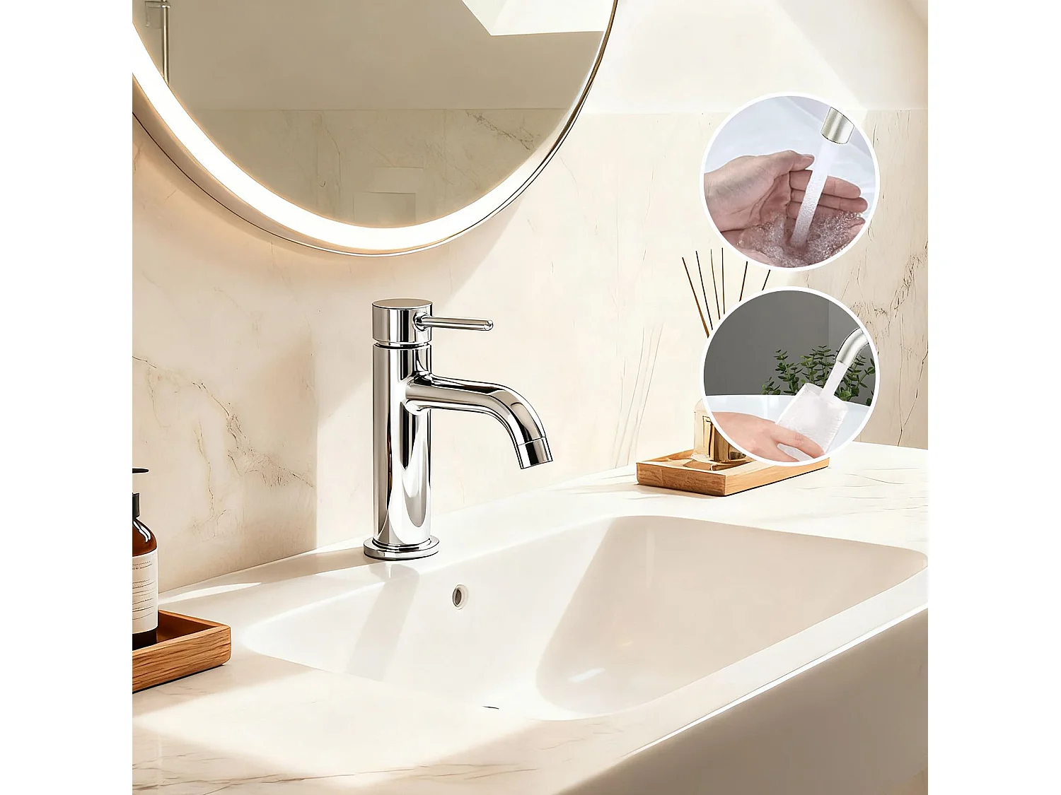 Robinet de Salle de Bain Bas en Acier Inoxydable 304 Robinet Lavabo, Mitigeur Monocommande Finition Chromée