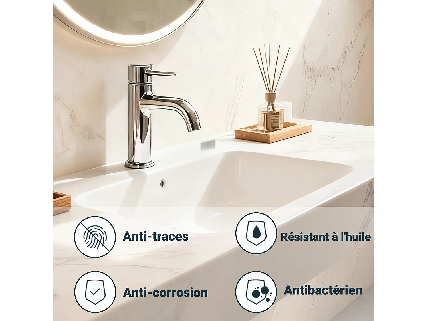 Robinet de Salle de Bain Bas en Acier Inoxydable 304 Robinet Lavabo, Mitigeur Monocommande Finition Chromée