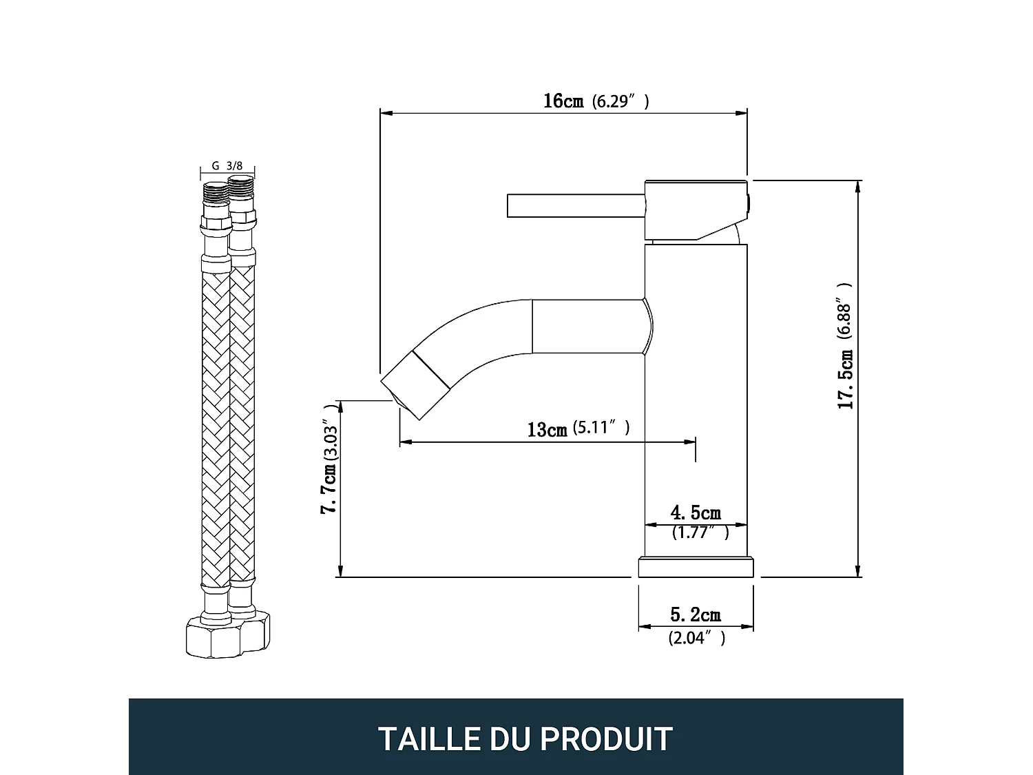 Robinet de Salle de Bain Bas en Acier Inoxydable 304 Robinet Lavabo, Mitigeur Monocommande Finition Brossée