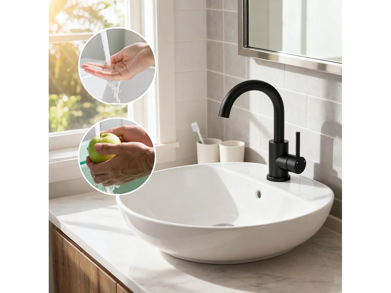 Robinet de Salle de Bain Haut en Acier Inoxydable 304 Robinet Lavabo 158mm de Hauteur, Mitigeur Monocommande Finition Noire Mate