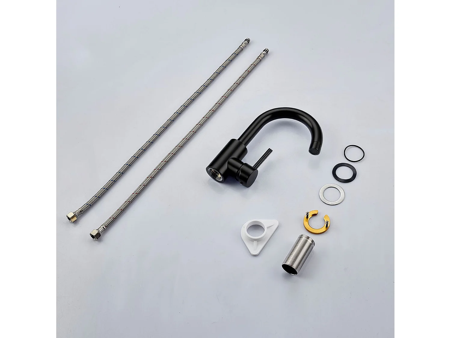 Robinet de Salle de Bain Haut en Acier Inoxydable 304 Robinet Lavabo 158mm de Hauteur, Mitigeur Monocommande Finition Noire Mate