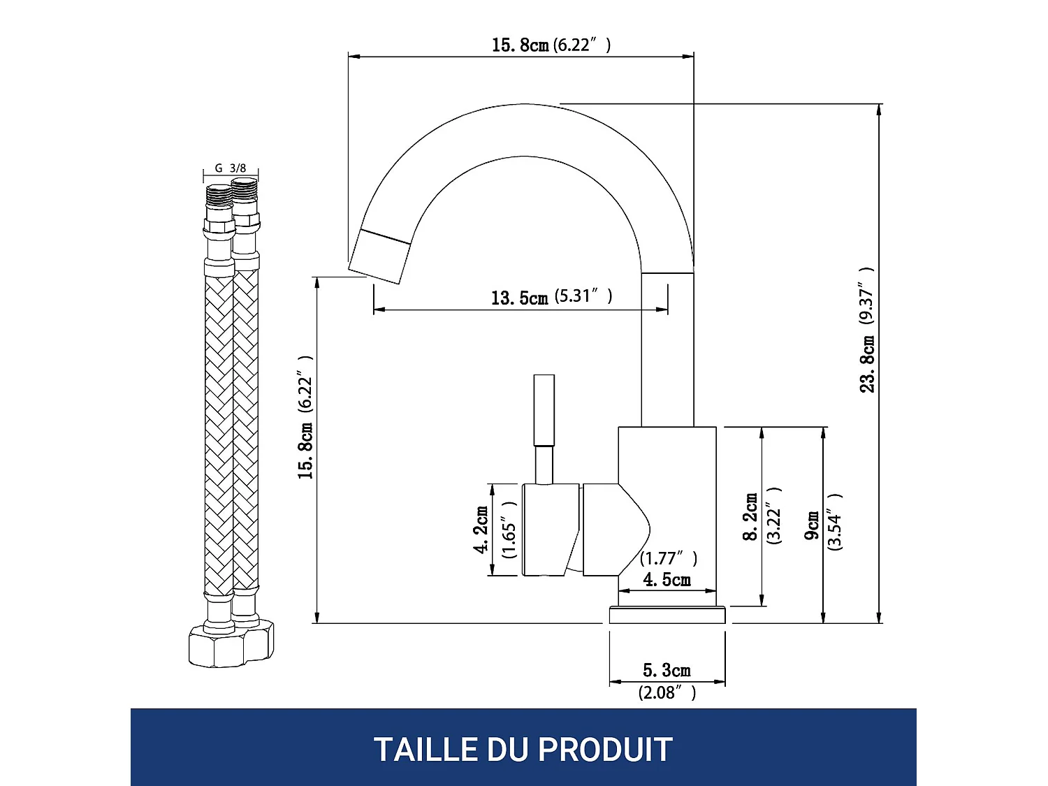 Robinet de Salle de Bain Haut en Acier Inoxydable 304 Robinet Lavabo 158mm de Hauteur, Mitigeur Monocommande Finition Noire Mate