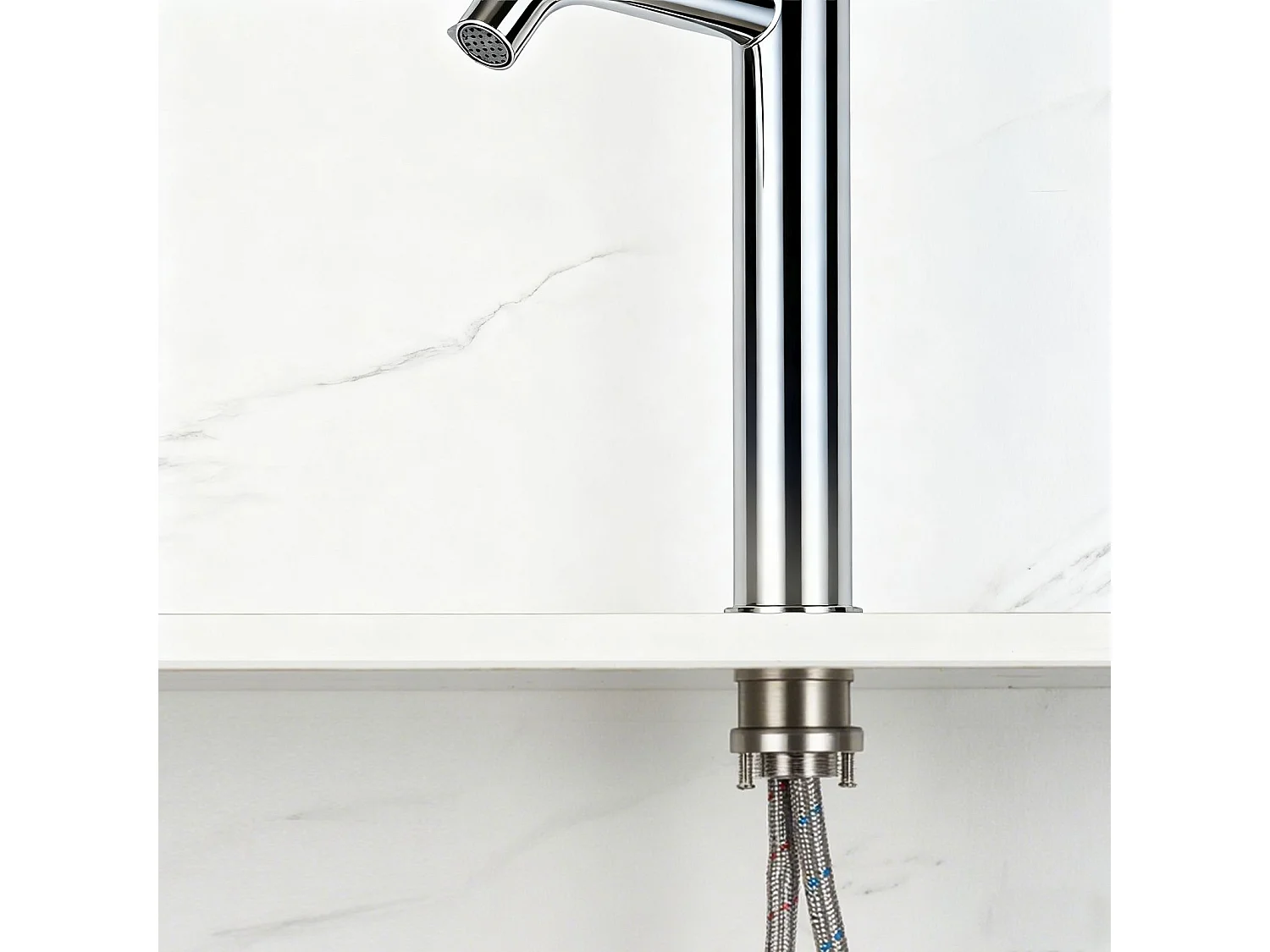 Robinet de Salle de Bain Haut en Acier Inoxydable 304 Robinet Lavabo 195mm de Hauteur Mitigeur Monocommande Finition Chromée