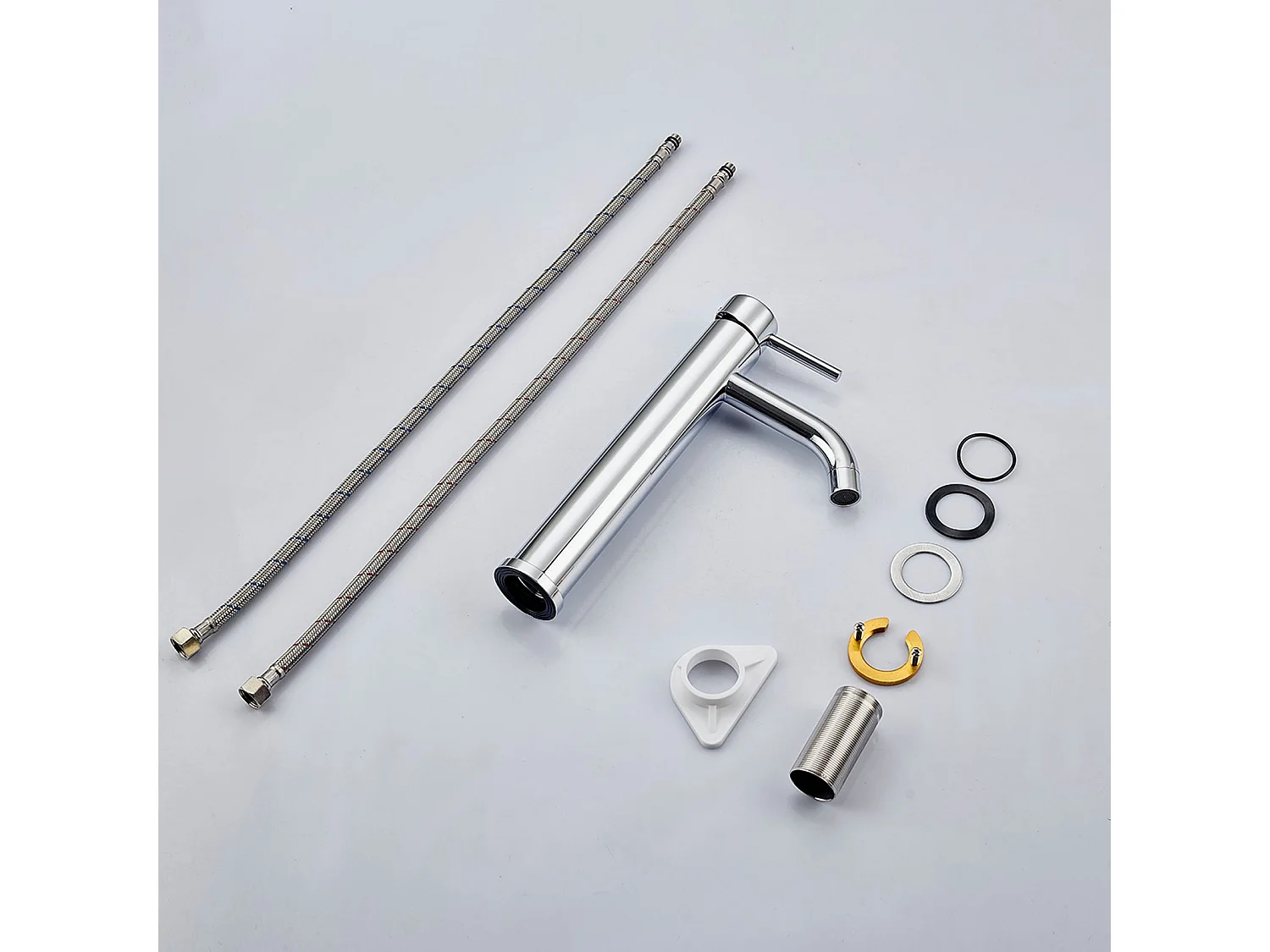 Robinet de Salle de Bain Haut en Acier Inoxydable 304 Robinet Lavabo 195mm de Hauteur Mitigeur Monocommande Finition Chromée