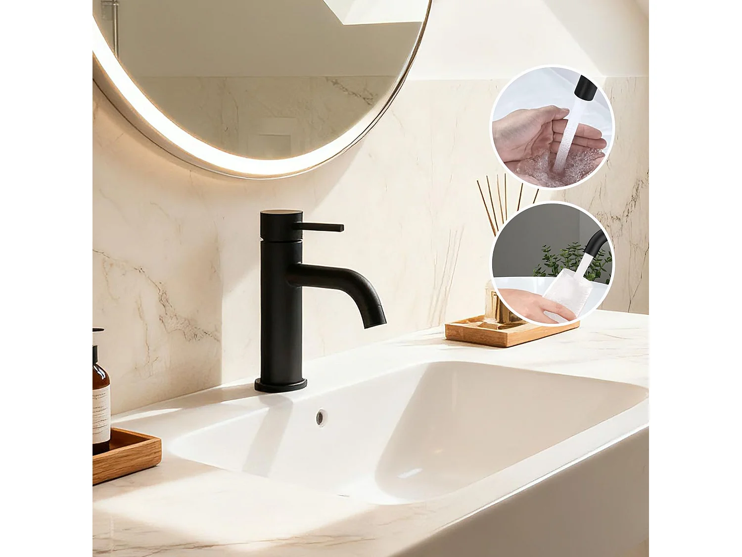 Robinet de Salle de Bain Bas en Acier Inoxydable 304 Robinet Lavabo, Mitigeur Monocommande Finition Noire Mate