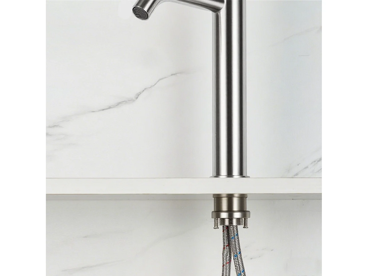 Robinet de Salle de Bain Haut en Acier Inoxydable 304 Robinet Lavabo 195mm de Hauteur Mitigeur Monocommande Finition Brossée