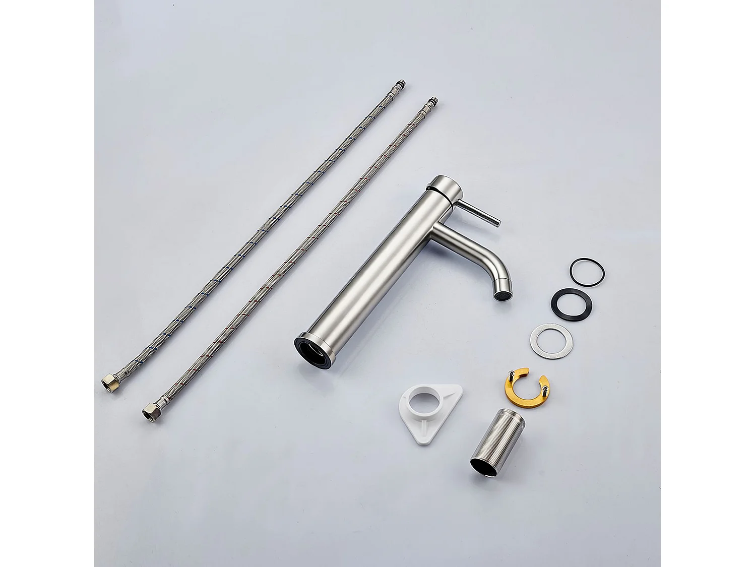 Robinet de Salle de Bain Haut en Acier Inoxydable 304 Robinet Lavabo 195mm de Hauteur Mitigeur Monocommande Finition Brossée